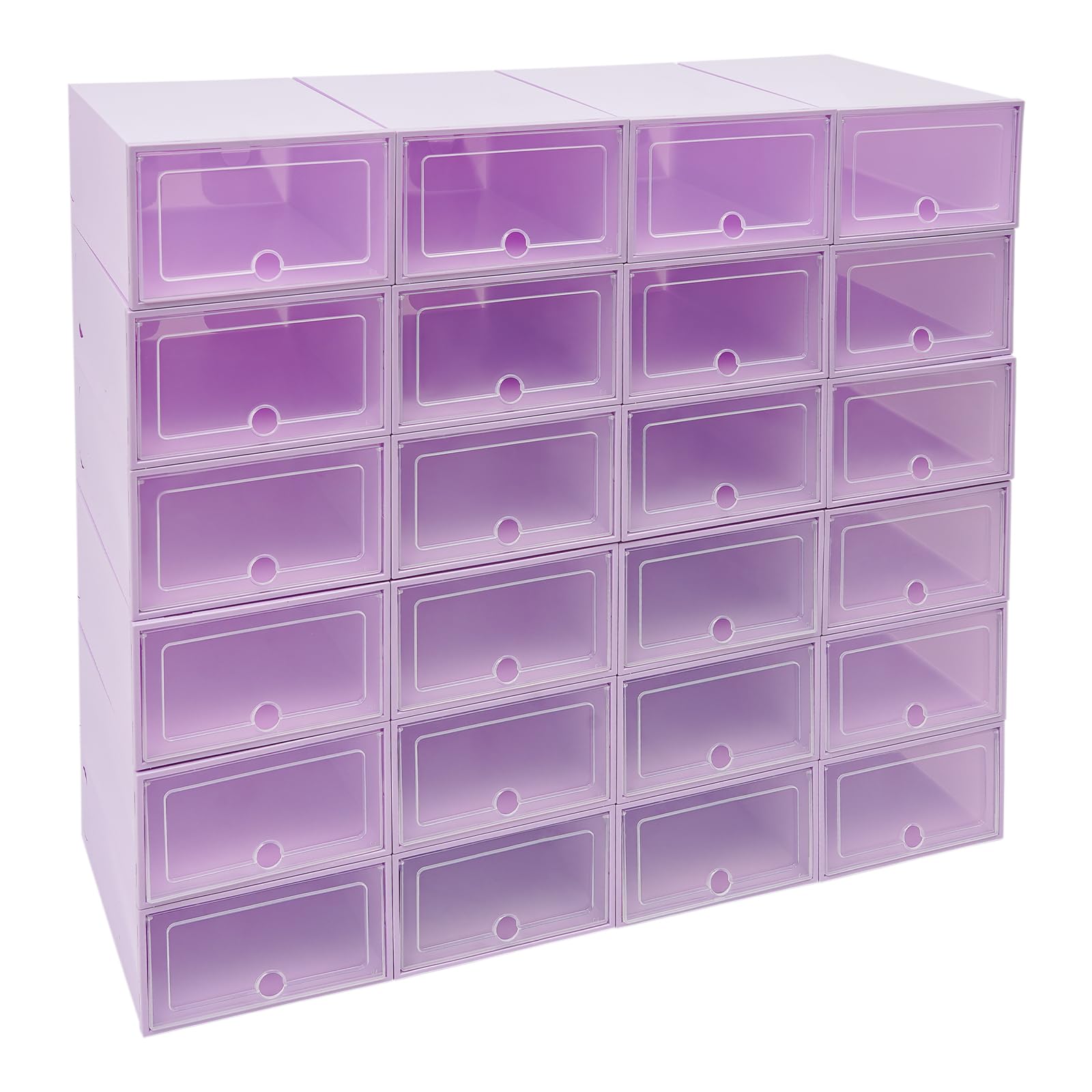 Juego de 24 cajas de zapatos transparentes con agujeros redondos, color morado