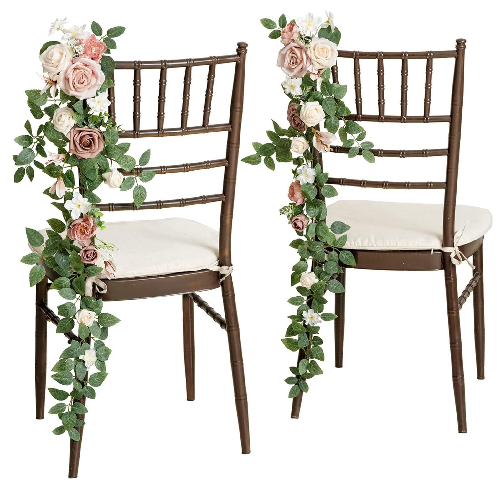 Tkasniy Wedding Aisle Chair Decorations(Pack of 1), Dusty Rose Pew Flowers for Wedding Ceremony, Artificial Fake Flower Garland for Church French Wedding Arch Party