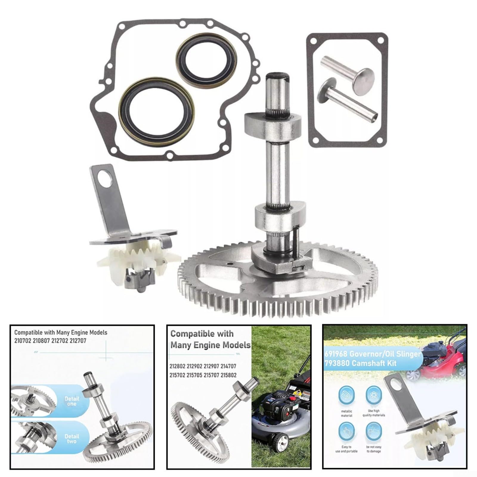 Rasenmäher Nockenwellen-Kit 84005207 793880 mit Dichtungen und Öldichtungen für 4-Takt-Kleinmotoren, kompatibel mit Modellen 282H00/31E877/331777