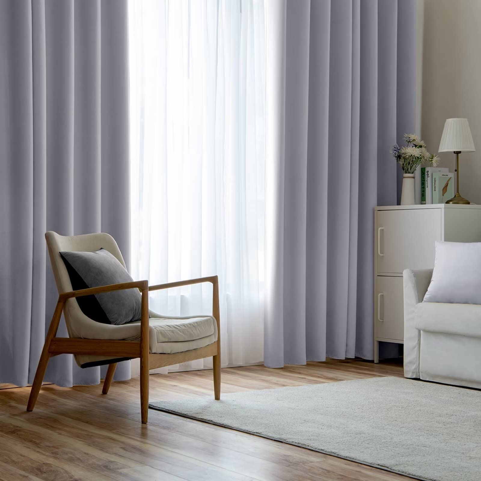 MIULEE Tende Oscuranti per Interni 2 Pezzi, Tenda Grigio Bianco Moderna per Soggiorno, Tenda Oscurante Finestra Camera da Letto Salotto, Tende Termiche Isolanti per Interni con Anelli, 2x 140x245 CM