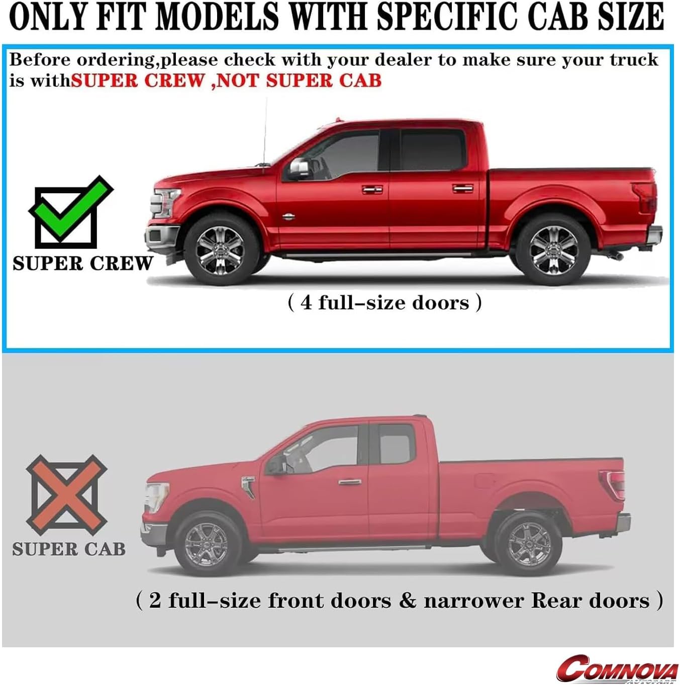 COMNOVA AUTOPART 6.5 Inches Aluminum Running Boards Compatible with 2004-2014 Ford F150 Crew Cab(4 Full-Size Doors). F150 Nerf Bars Crew Cab, Black Side Steps Step Bars Running Boards.