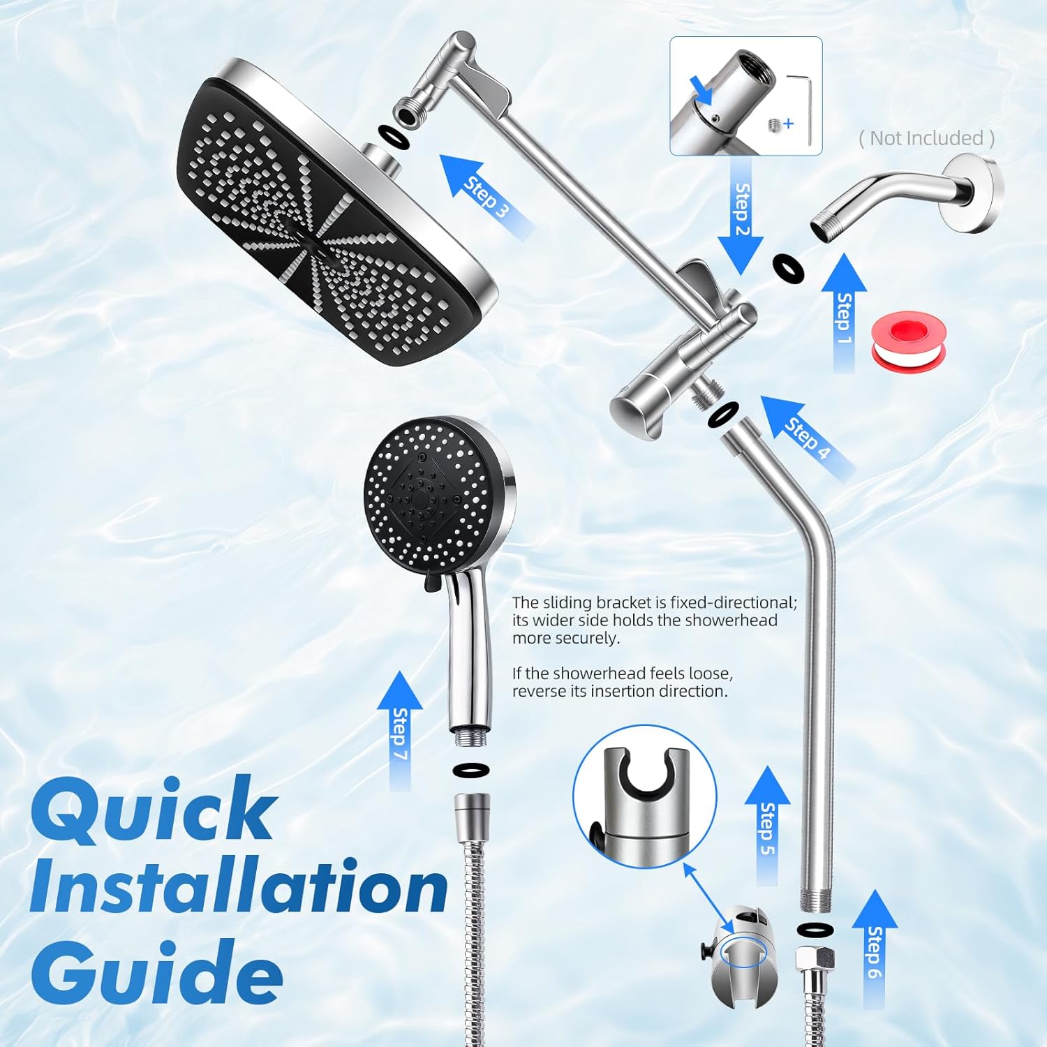 Shower Head with Handheld, 12" High Pressure Rain Shower Heads with Filtered Handheld Spray Combo & Adjustable Extension Arm, Silver Showerheads & Hand Held Showers Set for Bathroom