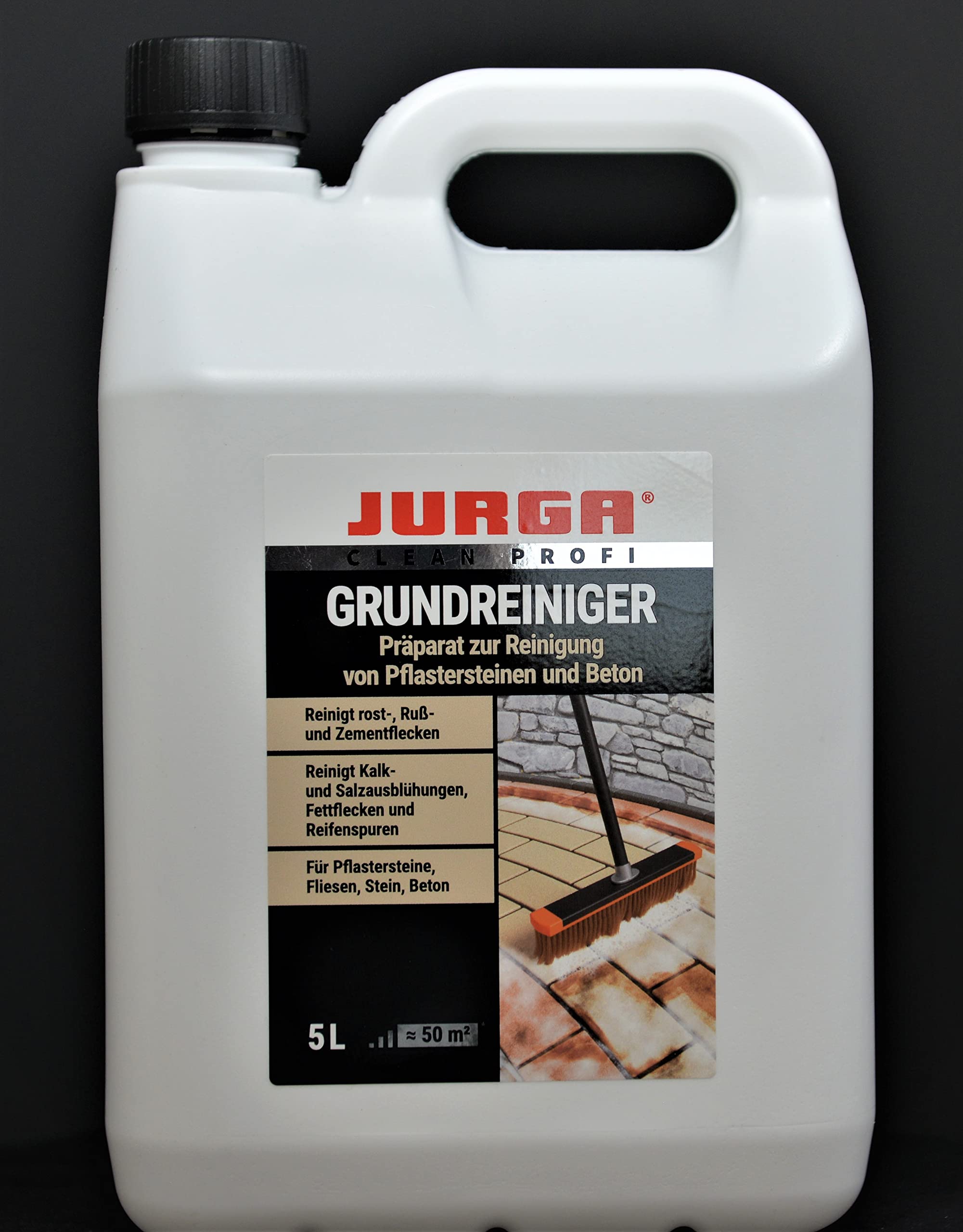JURGA Preparat 5L (≈50m²) do Czyszczenia Kostki brukowej i Betonu CLEANER HD, Środek do Czyszczenia Bruków i Betonu, 5 l | Intensywny środek czyszczący, zapobiega powstawaniu wykwitów, gipsu, cementu, sadzy i plam rdzy