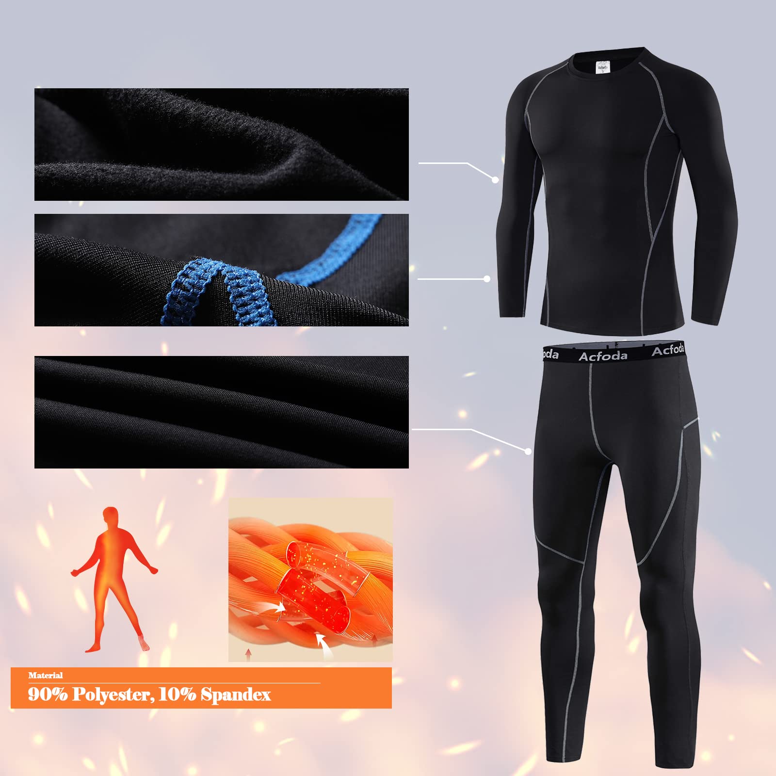 Acfoda Invernale Biancheria Intima Termica Uomo Traspirante Termiche Intimo Set Sci Funzionale per attività all'Aperto S-2XL