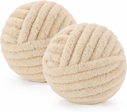 Lot de 2 pelotes de fil chenille épais - 2 x 250 g - Beig…