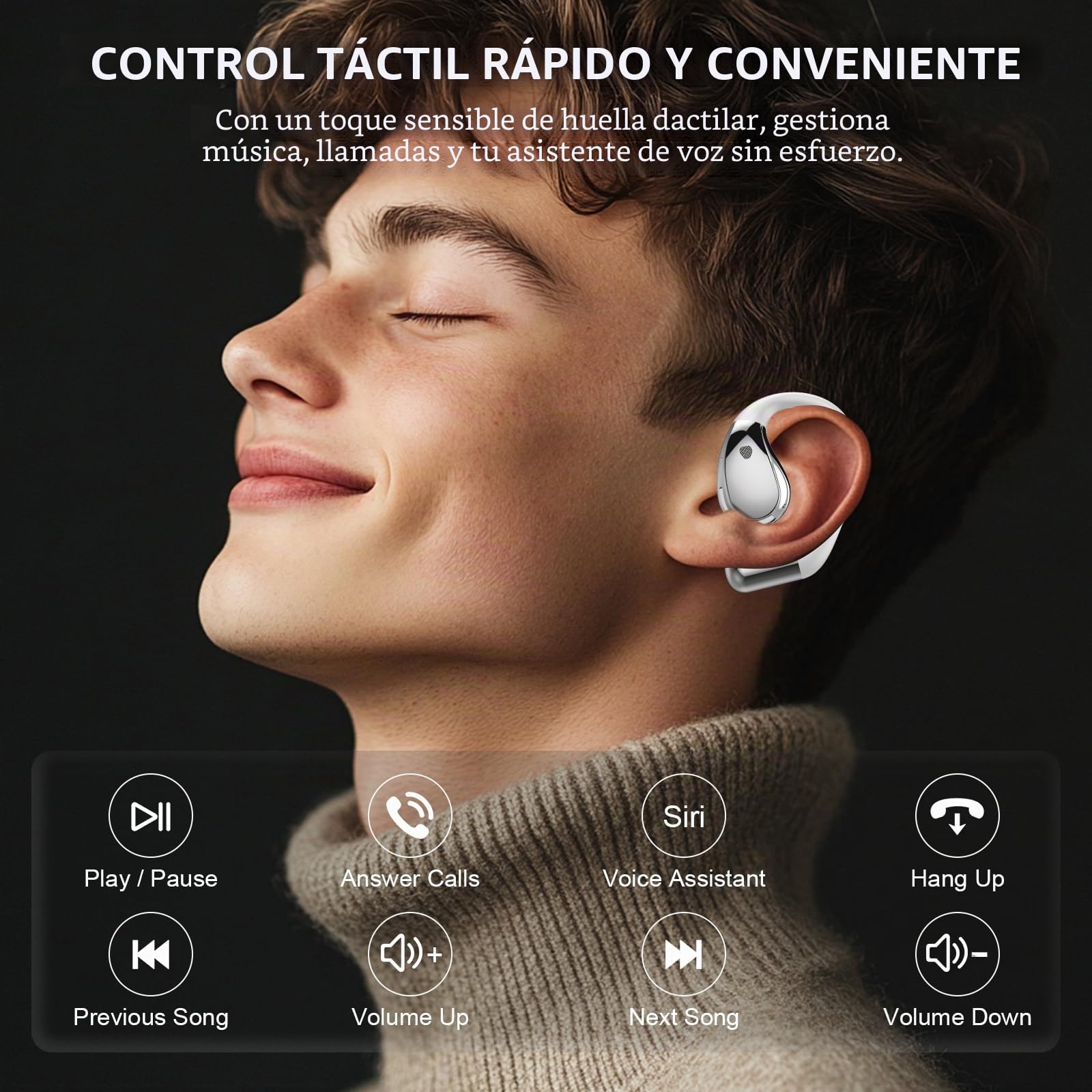 Auriculares inalambricos Deportivos, Bluetooth V6.0 lnalámbricos Cascos Hi-Fi Estéreo, 40H Llamada ENC HD Auriculares, Pantalla LED, IP7 Impermeable Auriculare Oreja Abierta para Sport/Running Blanco
