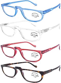 AQWANO 4 Pairs Reading Glasses Blue Light Blocking, Computer Readers for Women Men Anti Glare Filter UV Ray Filter Half Moon Full Frame Eyeglasses with Spring Hinge, 1.5