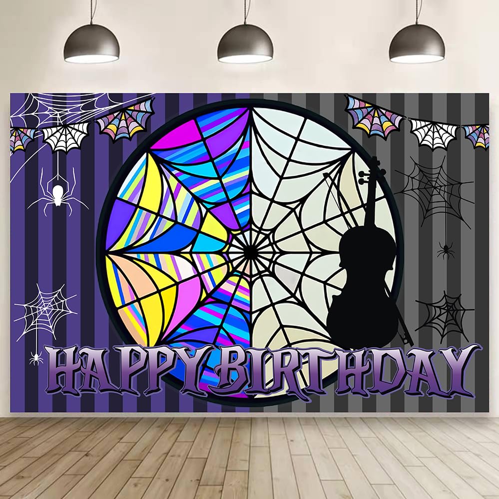 Wednesday Birthday Decorations Wednesday Happy Birthday Banner Backdrop for Kids Birthday Party Supplies (5x3ft)