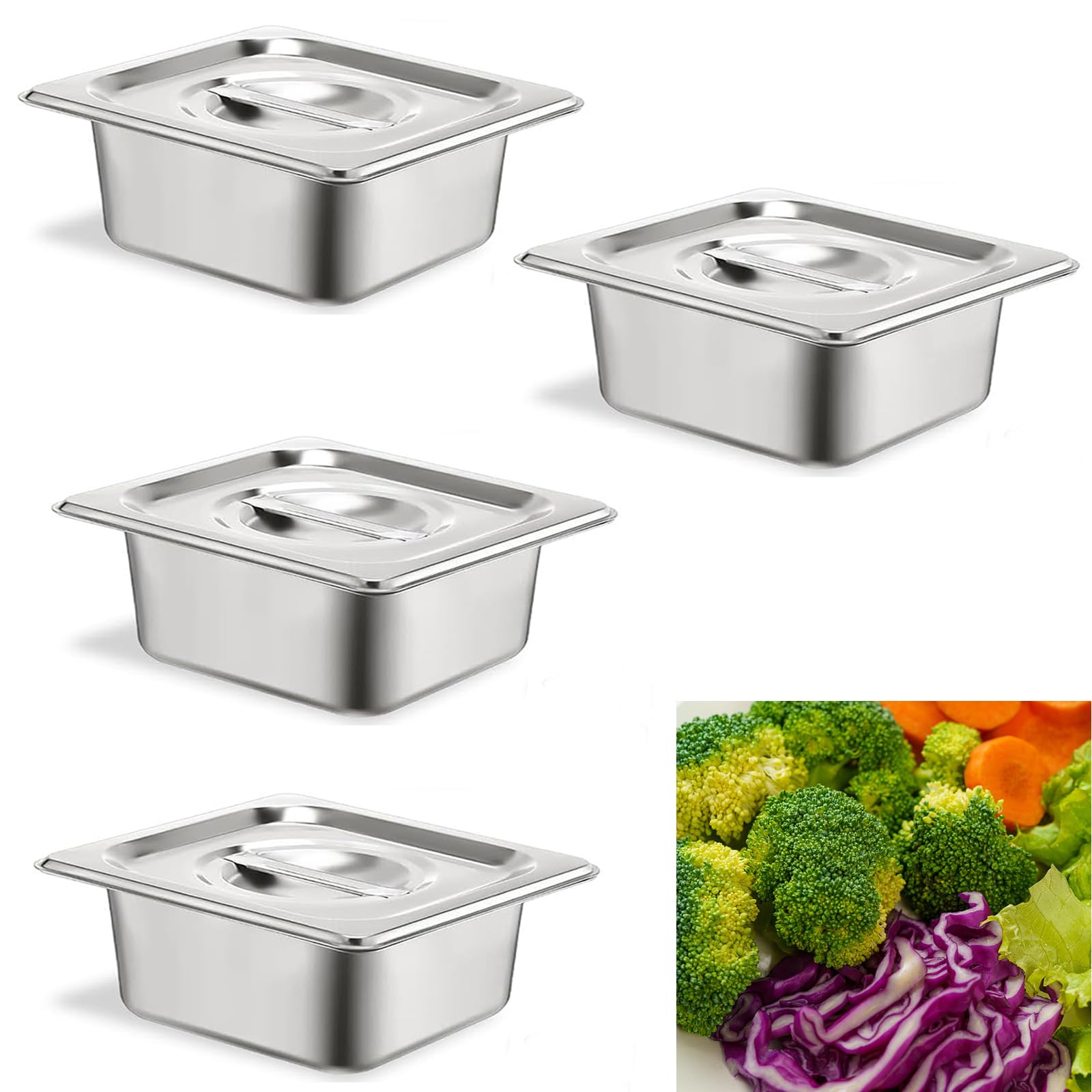 4 Piezas Recipientes Gastro con Tapa, Recipientes de Acero Inoxidable con Tapa, Recipientes Para Alimentos Acero Inoxidable, Almacenamiento de Alimento, 17,5 x 16,2 x 6,5 cm