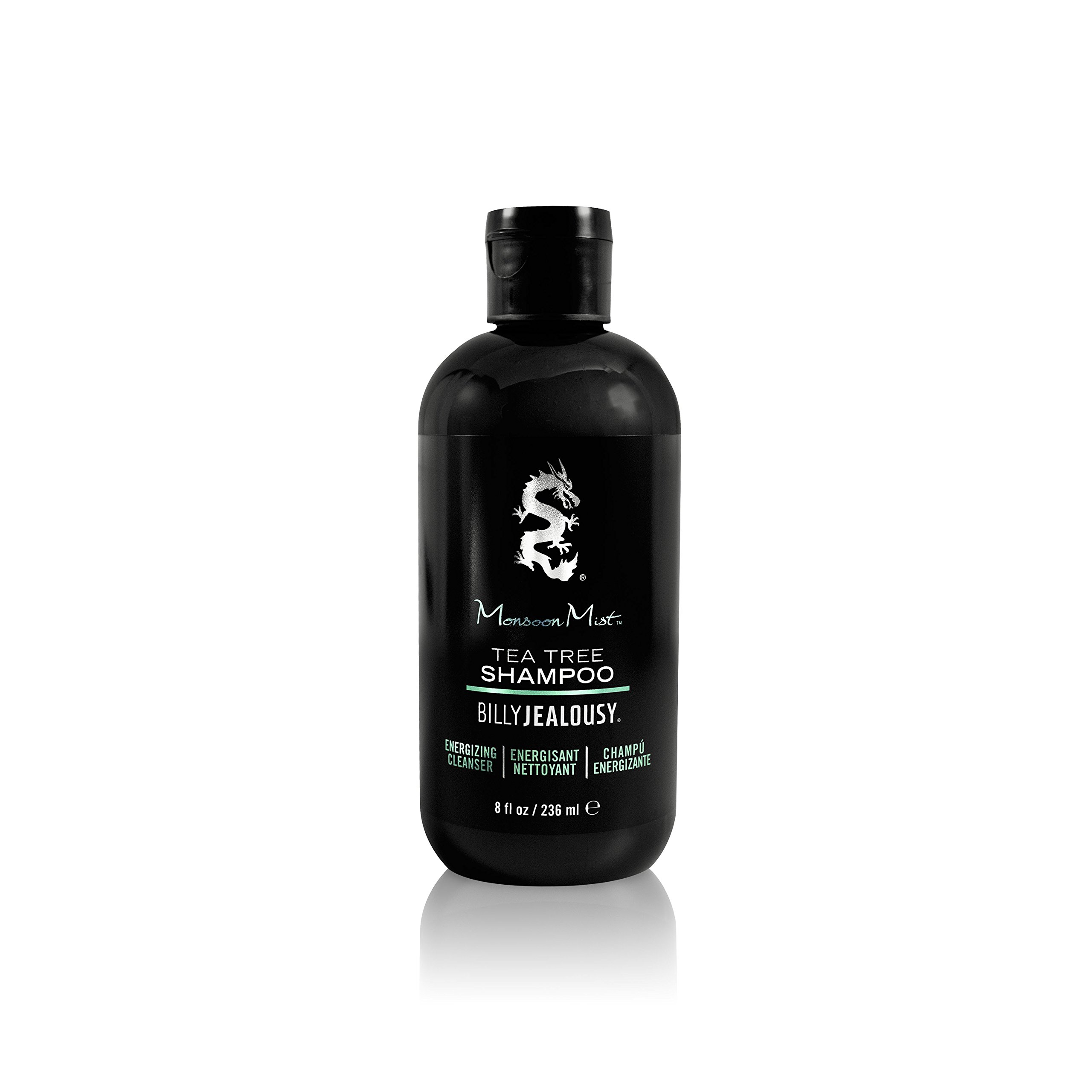 Billy Jealousy Monsoon Mist Tea Tree Energizing Men's Shampoo with Peppermint & Rosemary, Removes Oil Build-up and Soothes Scalp Itch & Irritation, 8 Oz.