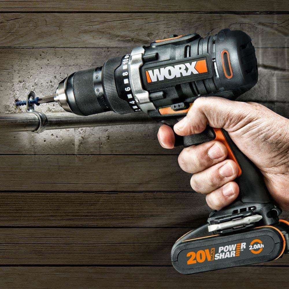 WORX Taladro atornillador Brushless 20V | PowerShare | WX102-2 baterías 2Ah, cargador y maletín | motor sin escobillas, portabrocas metálico | 2 velocidades, carcasa de engranajes metálica