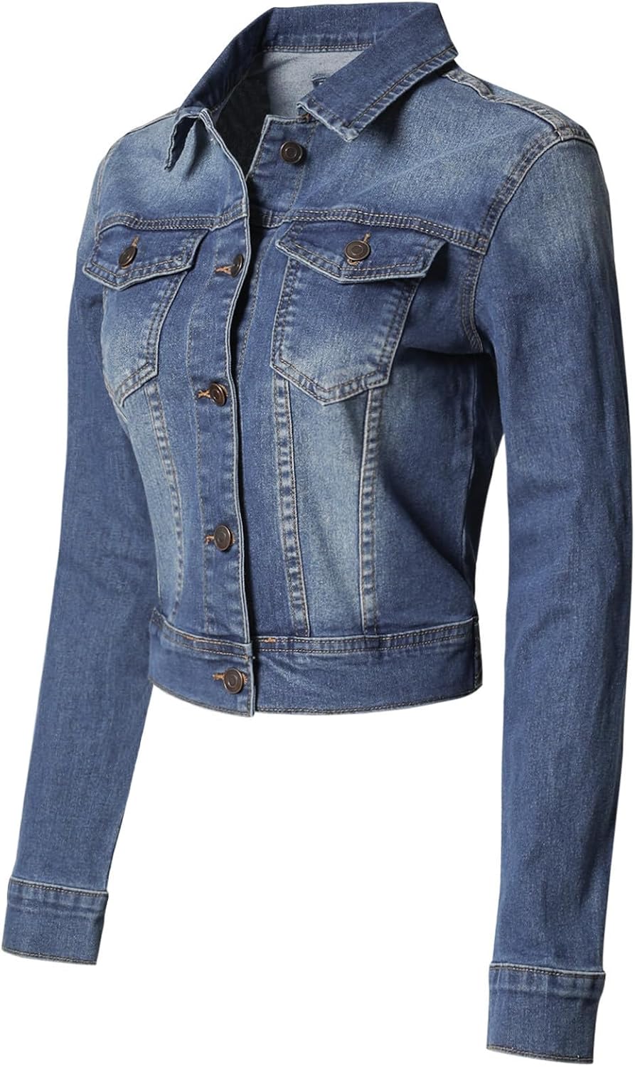 Design by Olivia Women's Classic/Destroyed Vintage Washed Long Sleeve Denim Jean Jacket - Image 3