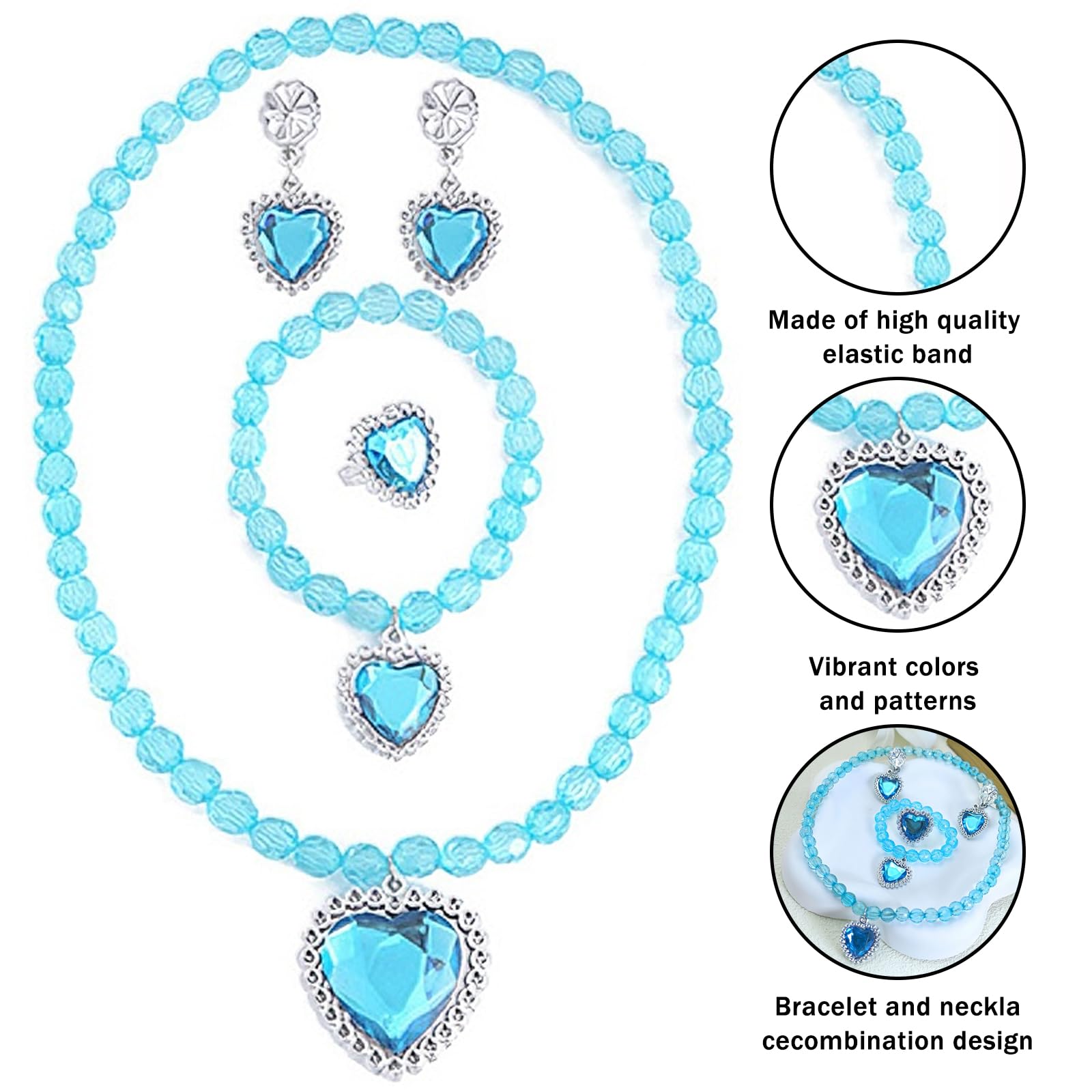 EDLMKM 6 Set Princess Jewelry Dress Up, Kids Jewellery Sets for Girls Age 3-6, Princess Pretend Jewelry Toys - Image 3