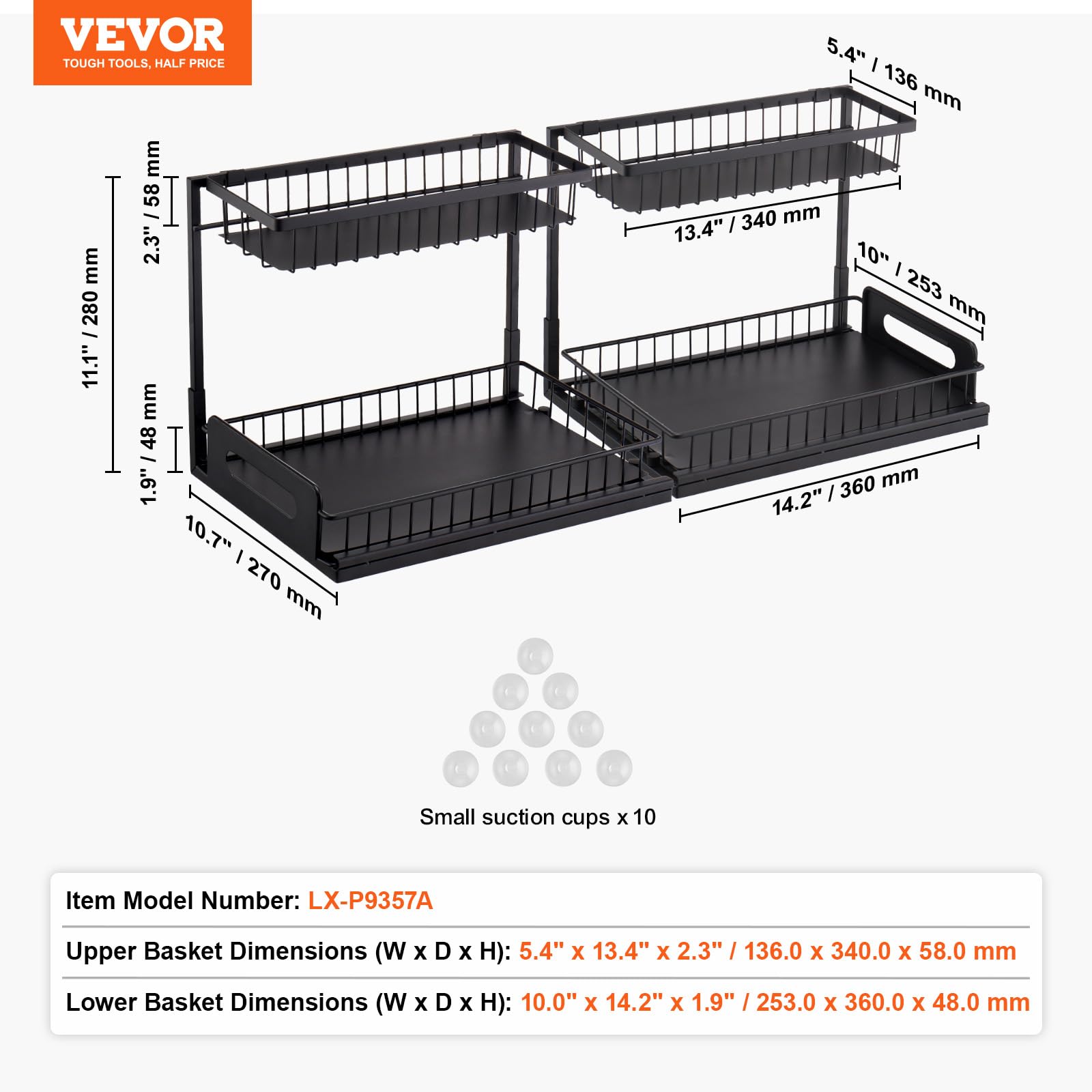 VEVOR 2-poziomowy wysuwany organizer do szafek (25 cm szer. x 35 cm gł.), organizer pod zlewem i przechowywanie, wysuwany organizer do szafek z szufladą, kosz druciany do kuchni, szafki łazienkowej,