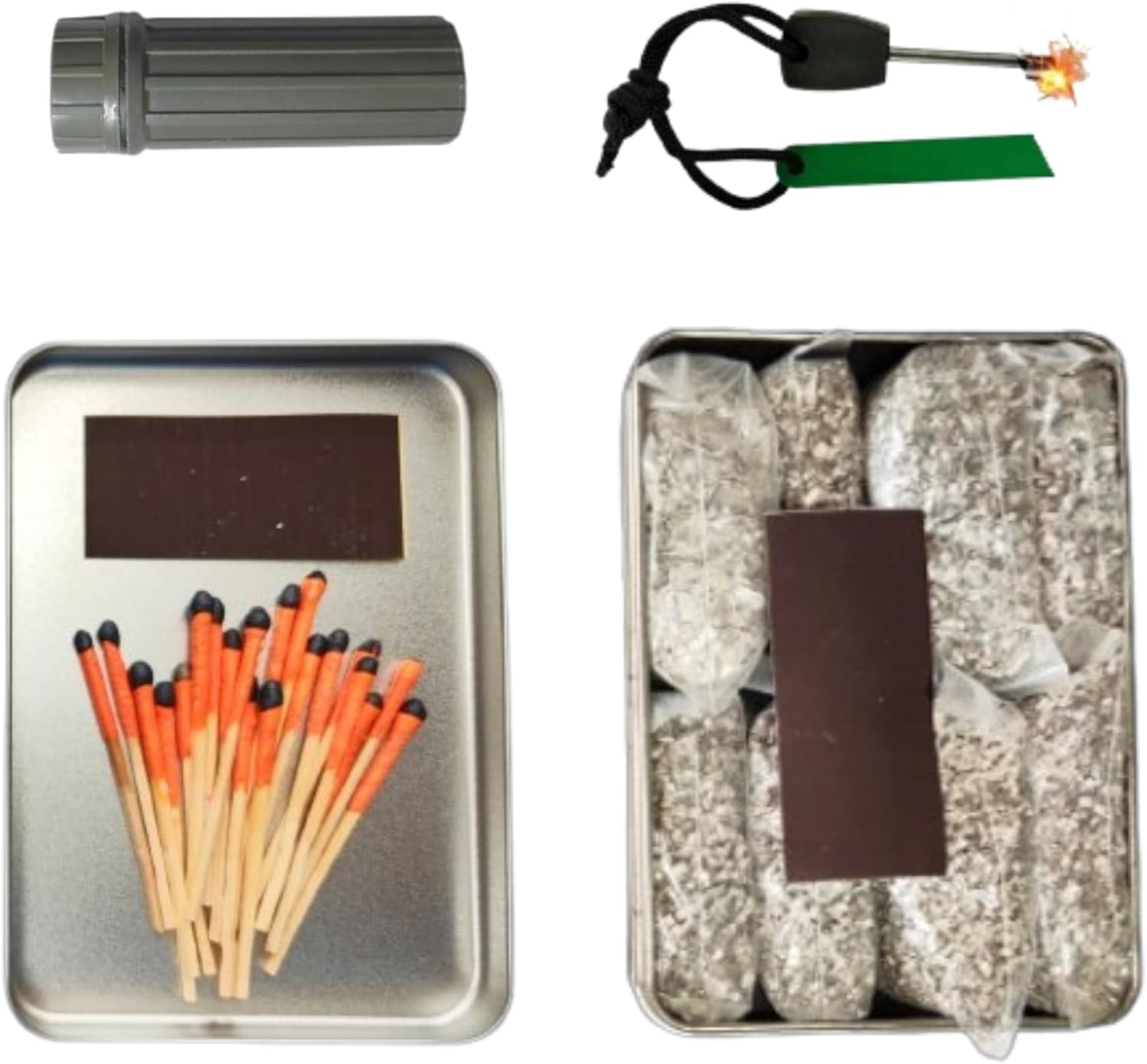 Fire Starter Kit – 6/8 Magnesium Shaving Packs + 20/40 Waterproof Windproof Matches Ferro Rod Striker – Emergency Fire Making Kit for Camping, Hiking, Bushcraft Outdoor Survival
