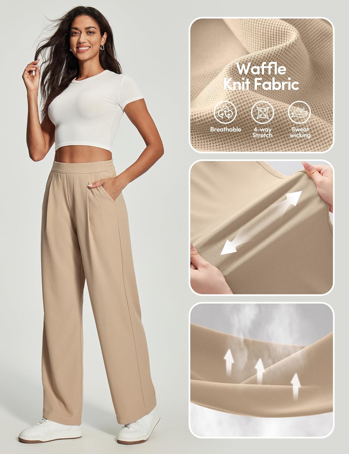 IUGA Wide Leg Pants Woman High Waisted Dress Work Pants Women Pull on Stretchy Business Casual Trousers Slacks with Pockets