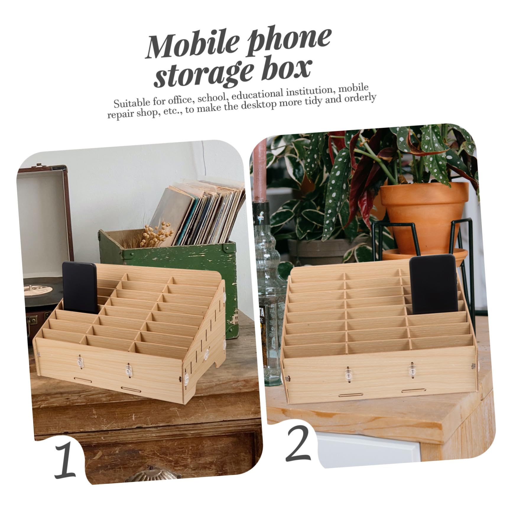 Veemoon Caja de Almacenamiento de Madera Natural para Escritorio con Compartimentos Múltiples Organizador de Suministros y Gestión para Teléfonos Móviles y Objetos Pequeños Hogar y