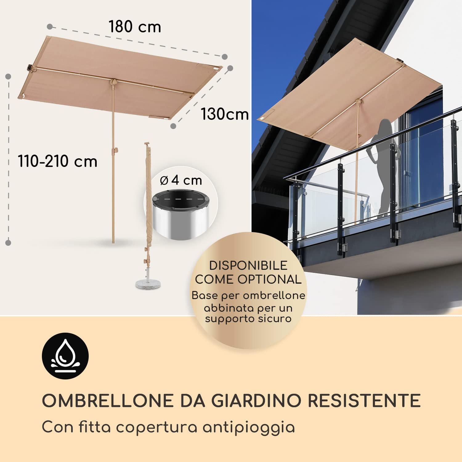 blumfeldt Ombrellone da Giardino, Ombrellone Arredo Giardino con Pannelli Solari, Luci LED RGB, Protezione Raggi UV, da Decentrato Impemeabile e Smart, da Esterno