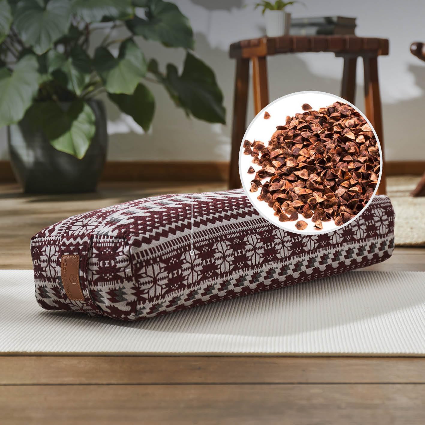 #DoYourYoga Cuscino da yoga "Paravati", 67 cm x 13 cm, imbottito con pupazzo di farro biologico (KBA) o ciotole di grano saraceno biologico (KBA), cuscino da yoga con rivestimento lavabile, cuscino e
