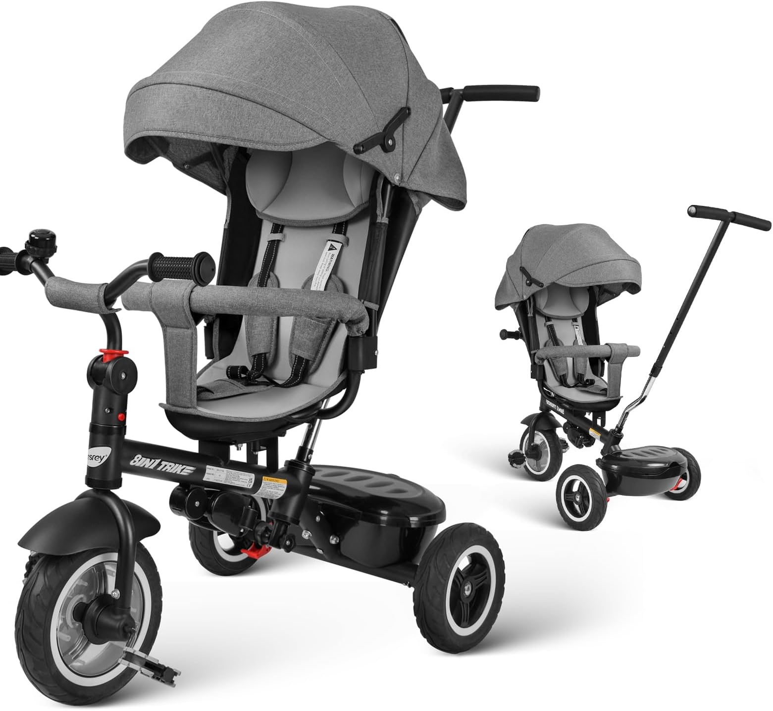besrey Toddler Tricycle with Push Handle, Tricycle for toddlers 1-3， Baby Tricycle， Kids Tricycle, Tricycle Stroller with Push Handle, Trike for Toddlers, All Terrain Rubber Wheel, 360° Swivel Seat