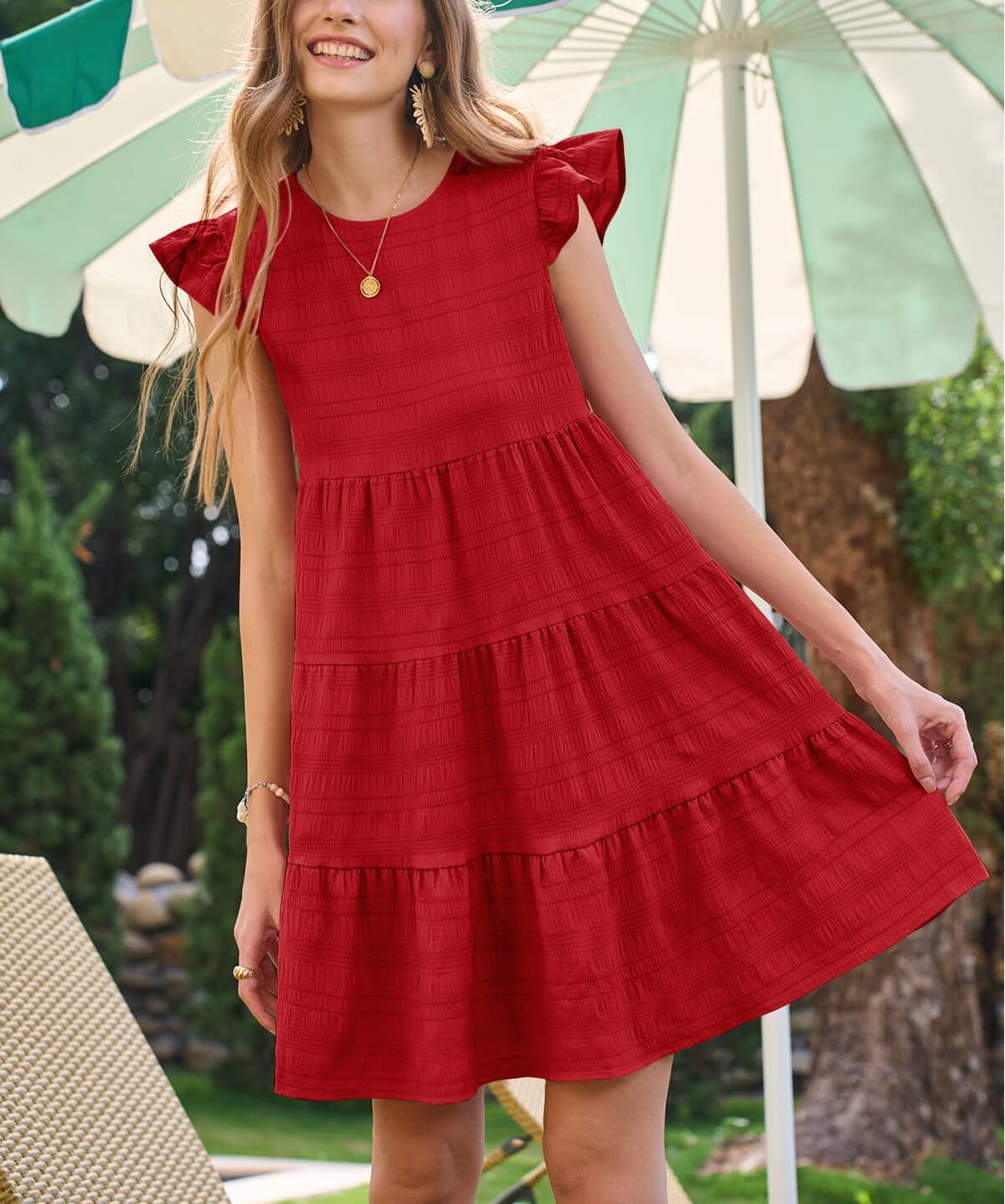 Yousify Summer Dresses for Women 2026 Ruffle Sleeve Mini Babydoll Dress Beach Casual Loose Flowy Dresses Sundress - Image 6