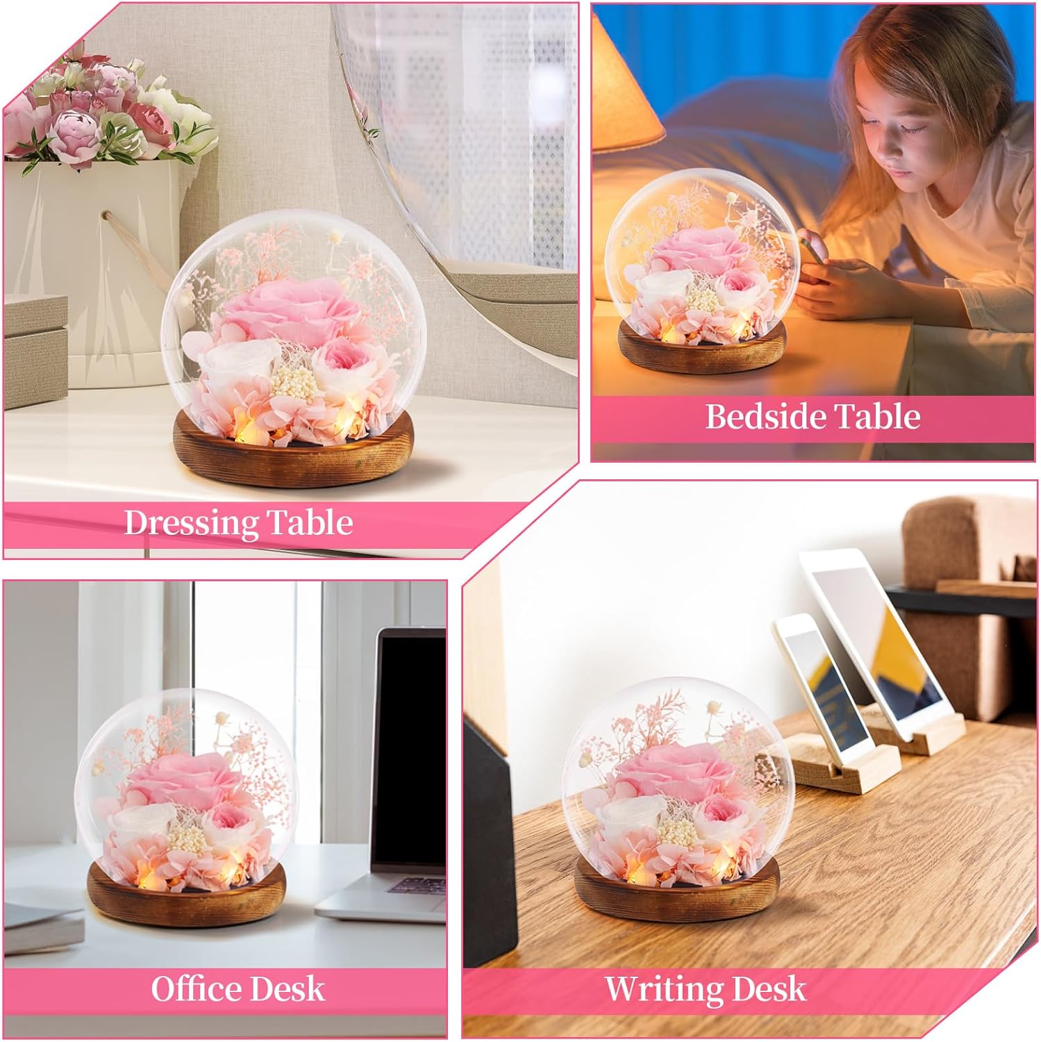 Preserved Roses Real Flowers in Glass Gifts for Women,Mom,Girlfriend,Grandma,Long-Lasting Eternal Roses with Led Lights,Flowers for Delivery Prime Valentines,Birthday,Mothers Day,Christmas(Pink) - Image 5