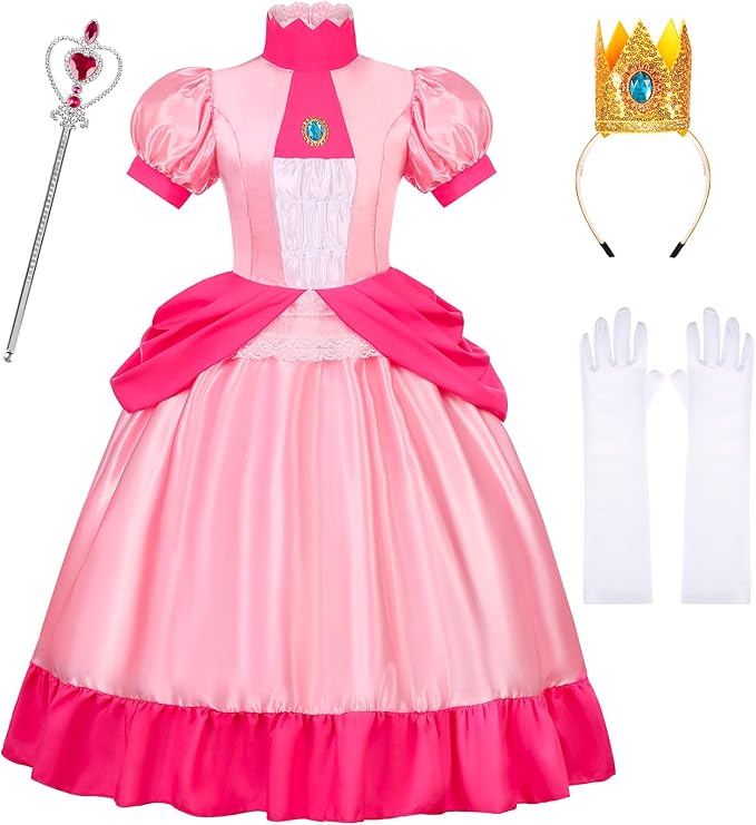 Woaproer Peach Costume Girls with Crown and Accessories
