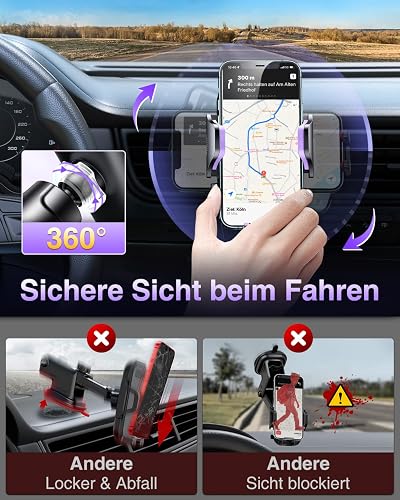 VANMASS Support Telephone Voitures Mise à Niveau Protection 100% Silicone Rotative à 360° pour Alle Téléphones Portables et Voitures iPhone 14 13 Samsung Huawei etc - 5