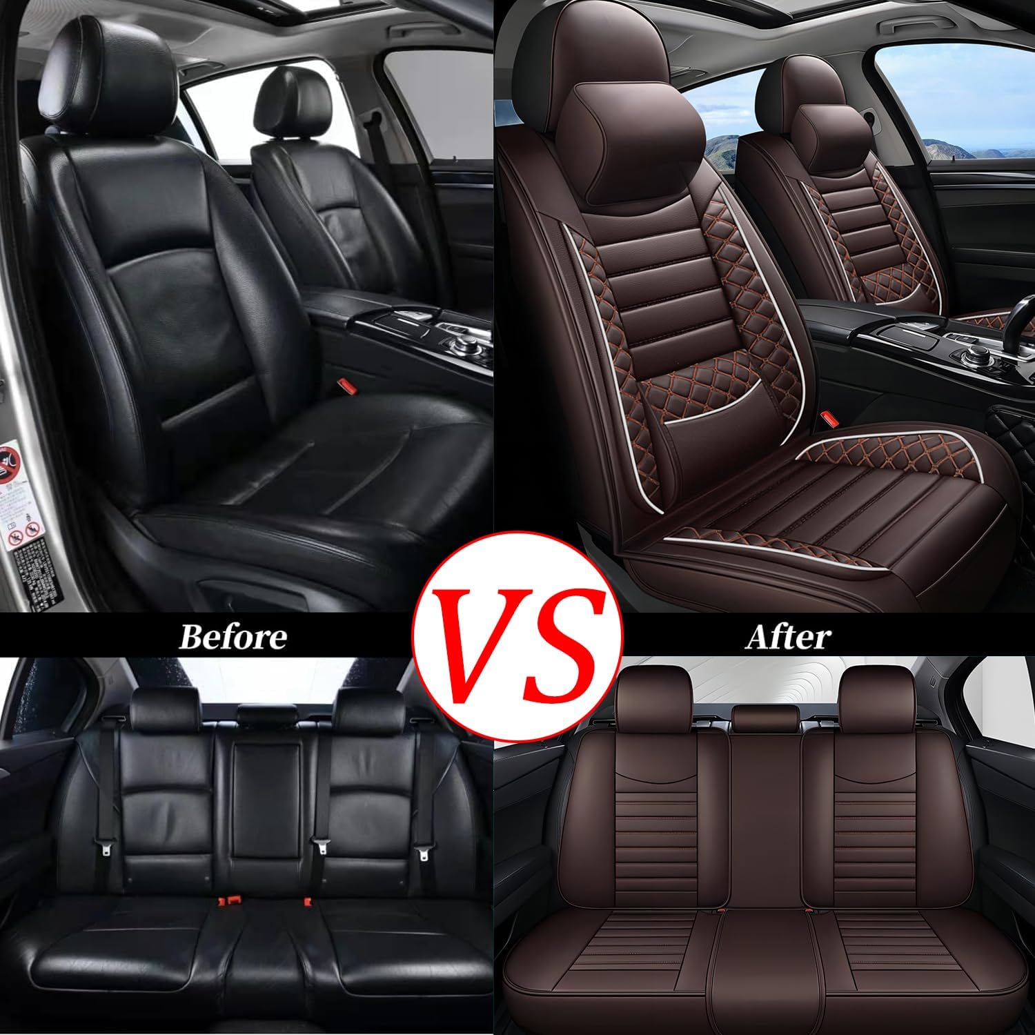 Leather Seat Covers for Toyota Avalon 2001-2023,5-Seat Luxury Car Seat Covers Full Set,Waterproof Seat Protectors Auto Seat Covers,Breathable Interior Cover Seat for Car(Brown, Pillows)