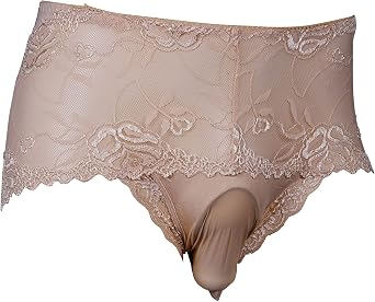 leesuo Mens Sexy Lace Panties Mesh See Through Sheer Low Rise Boxer Briefs Underwear with Sheath