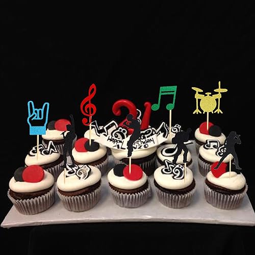 Miniatura 4 de Arthsdite 24 piezas de decoración de cupcakes Rock Pop Music Theme Cupcake Picks Music Concierto temático de cumpleaños fiesta de cumpleaños,