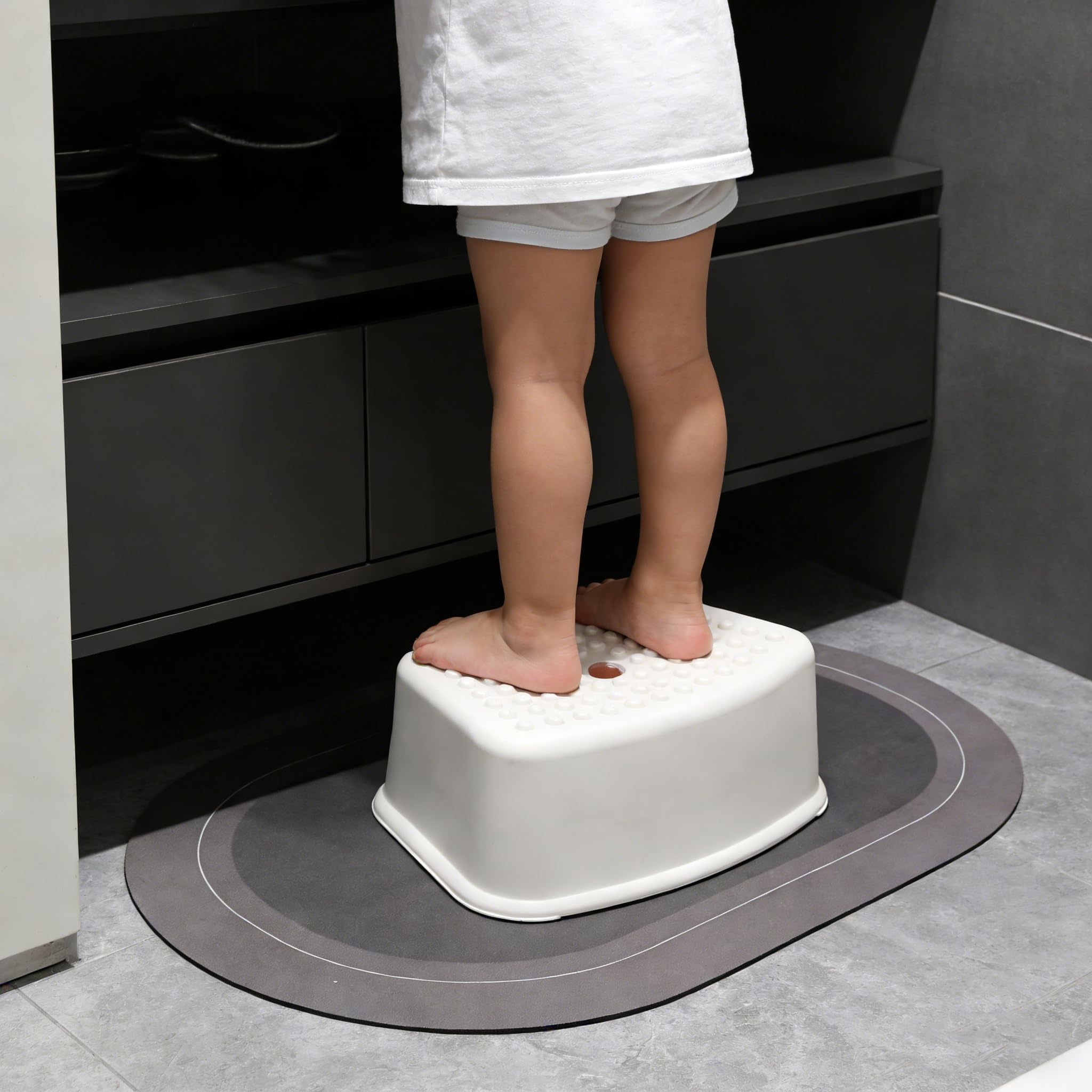 Non-Slip Kids Step Stool–Sturdy Safe Toddler Step Stool for Bathroom Sink,Potty Training, Kitchen & Bedroom,with Soft Anti-Slip– Grey