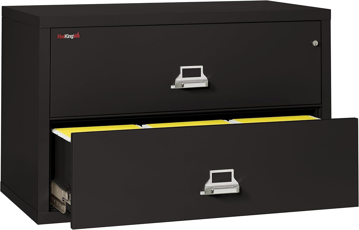 Fireking Fireproof Lateral File Cabinet (2 Drawers, Impact Resistant, Water Resistant), 27.75" H x 44.5" W x 22.13" D, Black