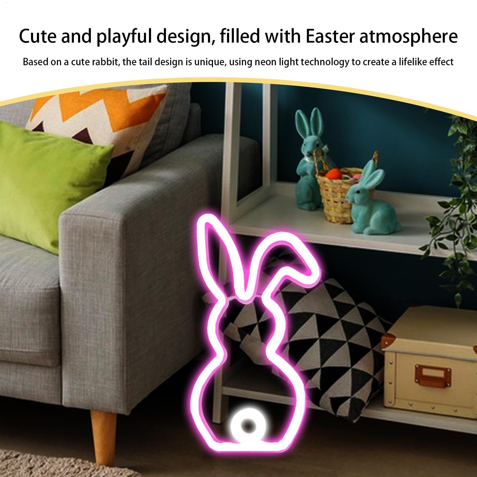 Luce LED A Forma Di Coniglio – Insegna Al Neon Portatile, Alimentazione USB O 3 Batterie AA, Per Decorazione Di Pasqua E Camerette Dei Bambini