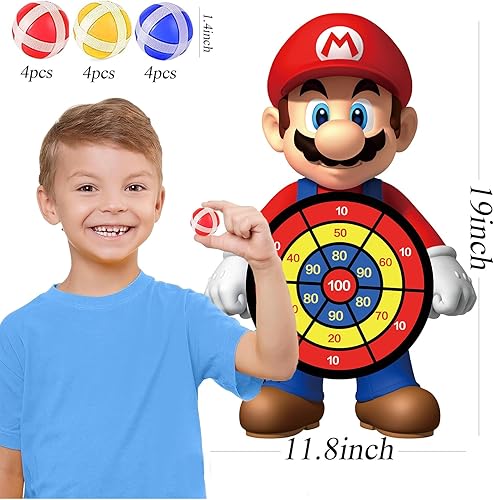 Miniatura 2 de Tablero de dardos Super Bros de 19 pulgadas con 12 bolas adhesivas y ganchos para decoración de fiesta de cumpleaños de dibujos animados..