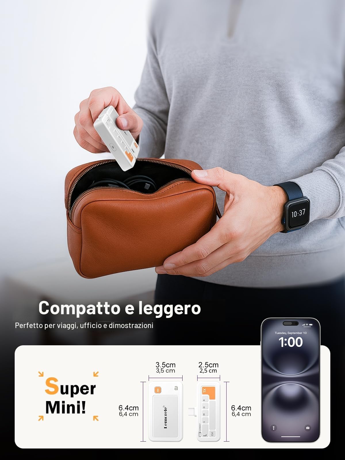 Lemorele Trasmettitore e ricevitore wireless USB C, 50M Plug&Play 5G HDMI trasmissione senza fili per lo streaming di video e audio da USB-C i-Phone/Tablet a monitor/proiettore