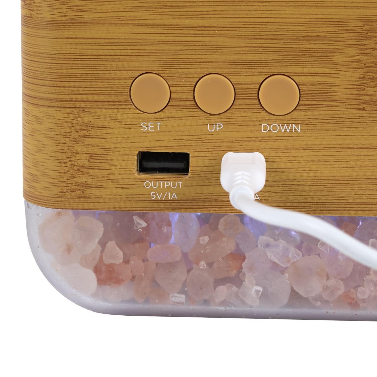 La Chaise Longue Réveil Chargeur Cristaux de Sel Rose ABS Charge LED Bois
