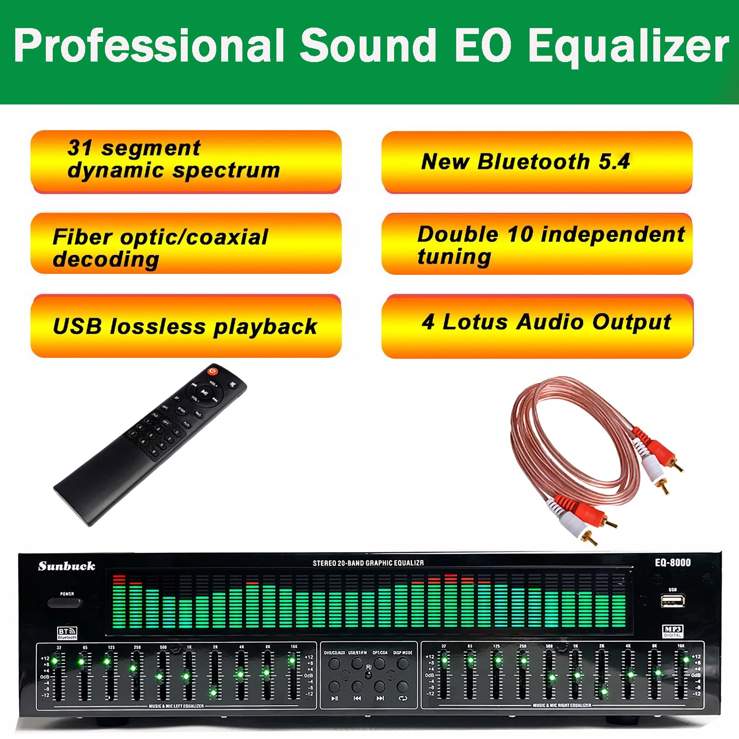 Equalizzatore Digitale a 31 Bande, EQ Grafico Stereo, Analizzatore Di Spettro Musicali, Decodifica Audio Digitale Coassiale Ottica Coassiale, Riduzione Del Rumore, Per Lo Studio Di Registrazione