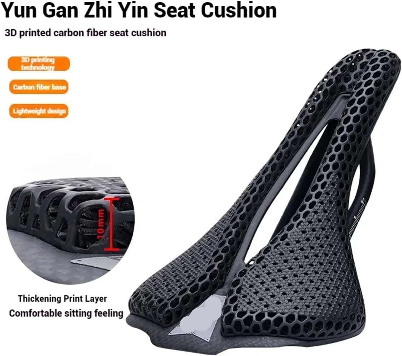 Black 3D Printed Ultralight Carbon Fiber Bicycle Seat: Hollow Cushion Design for Road Bikes, Comfortable Cycling Saddle