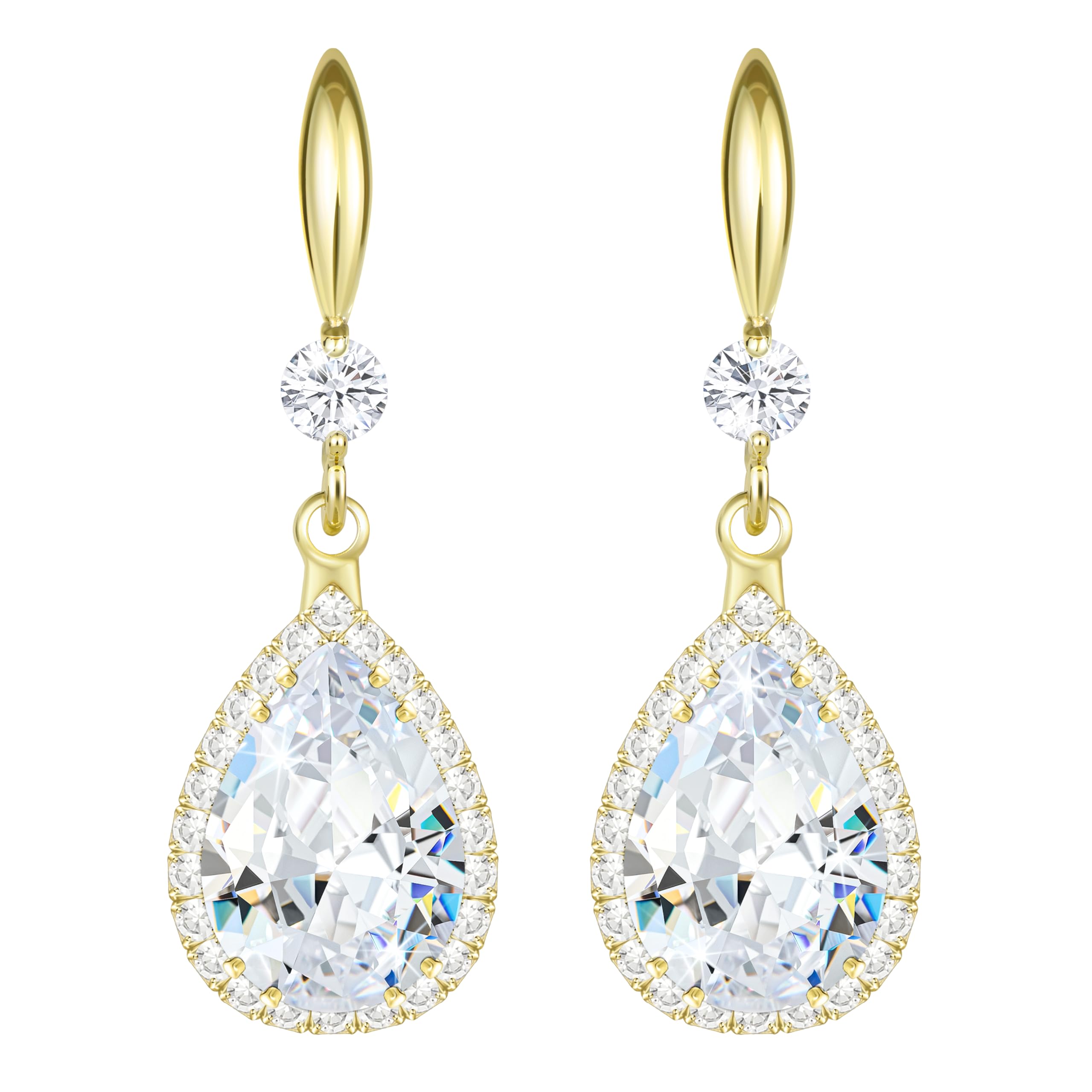 Linawe Imitation Diamond Dangle Earrings for Women Trendy, Rhinestone Drop Chandelier Earrings, Teardrop Crystal Cubic Zirconia Wedding Jewelry Set, 14K Gold/Rose Gold/Silver Tone