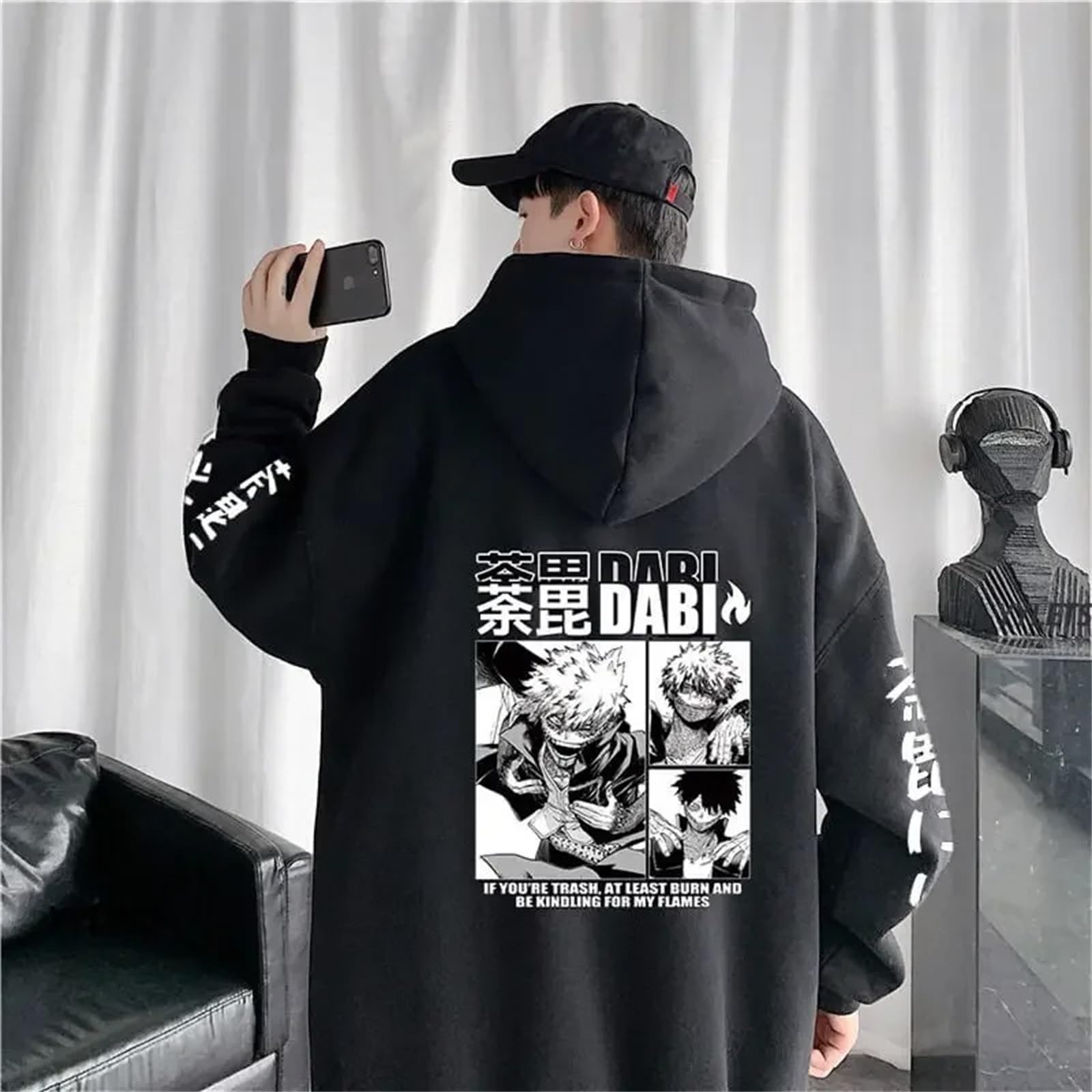 My Hero Academia Harajuku Felpa con Cappuccio Unisex Manga 2D Stampato Cosplay Manica Lunga Dabi Grafica Casual Oversize Hip Hop Y2k Pullover Anime Regali