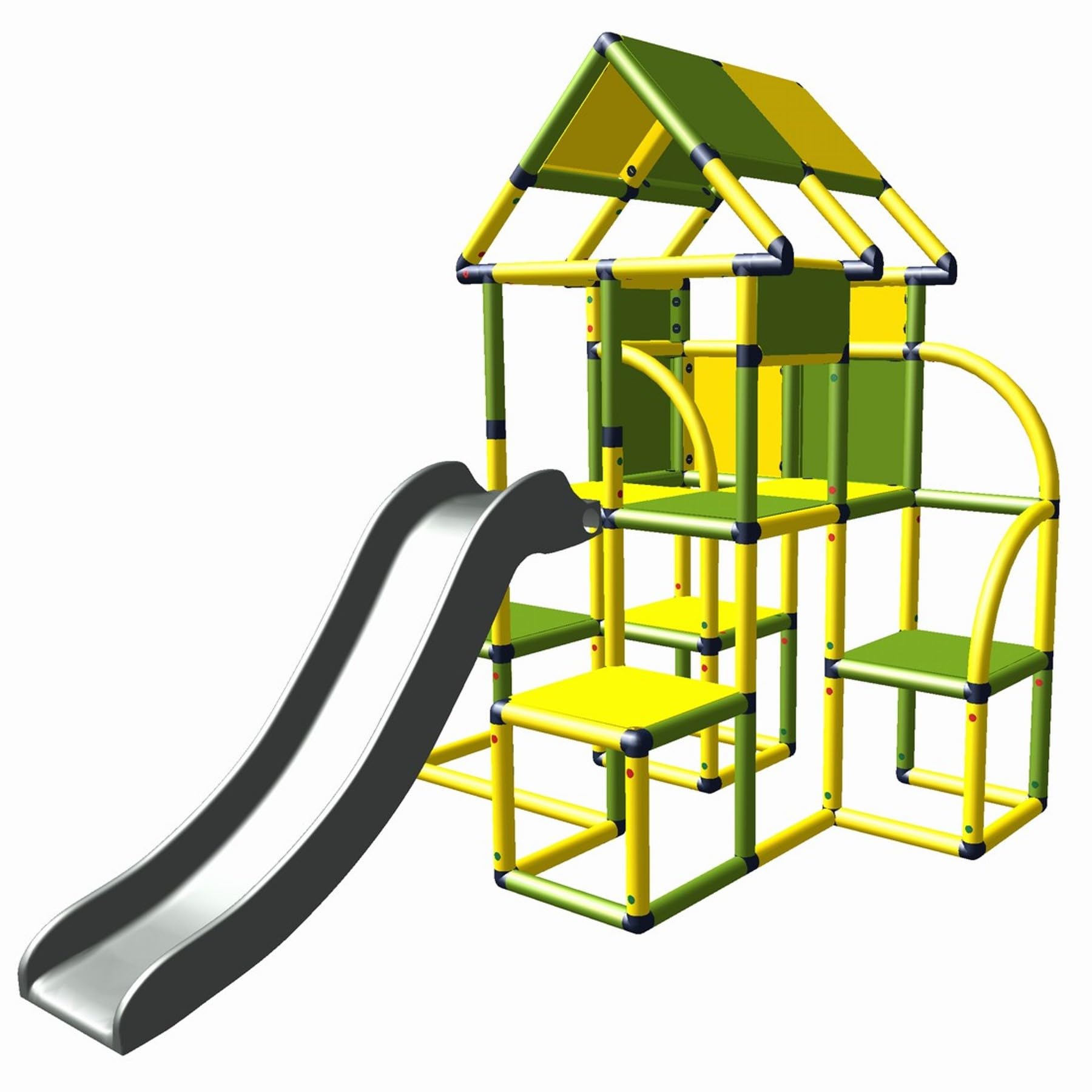 Move and stic Lina großer Spielturm/Spielhaus Kletterturm mit Rutsche für Kleinkinder (gelb apfelgrün)