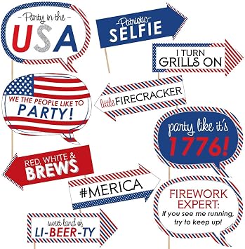 Funny 4th of July - Independence Day Photo Booth Prop Kit, DIY Setup - 10pc