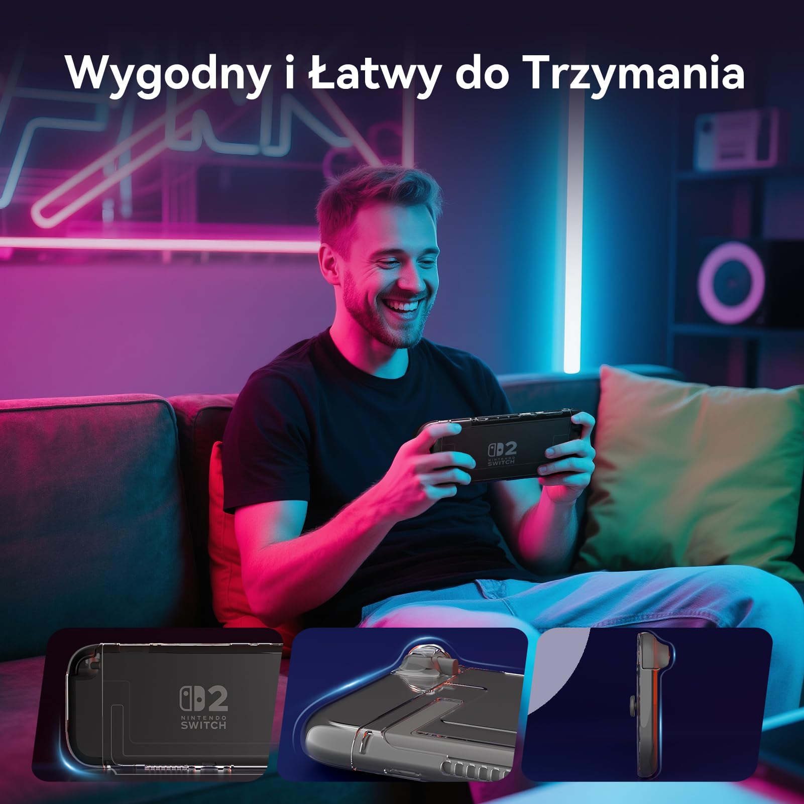 Etui do Nintendo Switch 2 2025, Wstrząsoodporne TPU, Przezroczyste, z Dokowaniem, 2 Szkła Ochronne, 2 Nakładki na Gałki (Ulepszone)