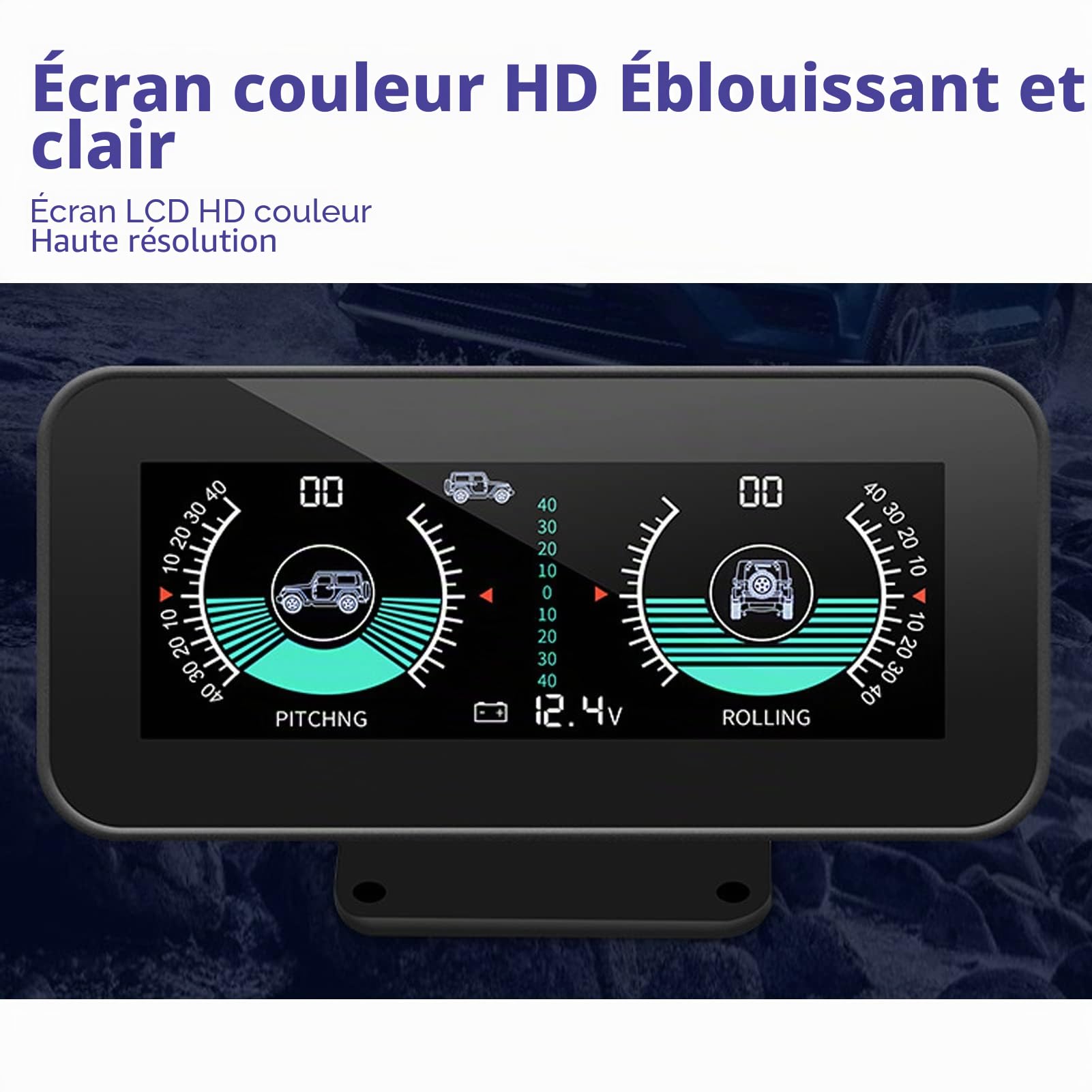 AMONIDA Inclinomètre numérique de voiture, inclinomètre de voiture universel DC11.5V-30V inclinomètre d'angle numérique HUD haute résolution pour automobile (noir)