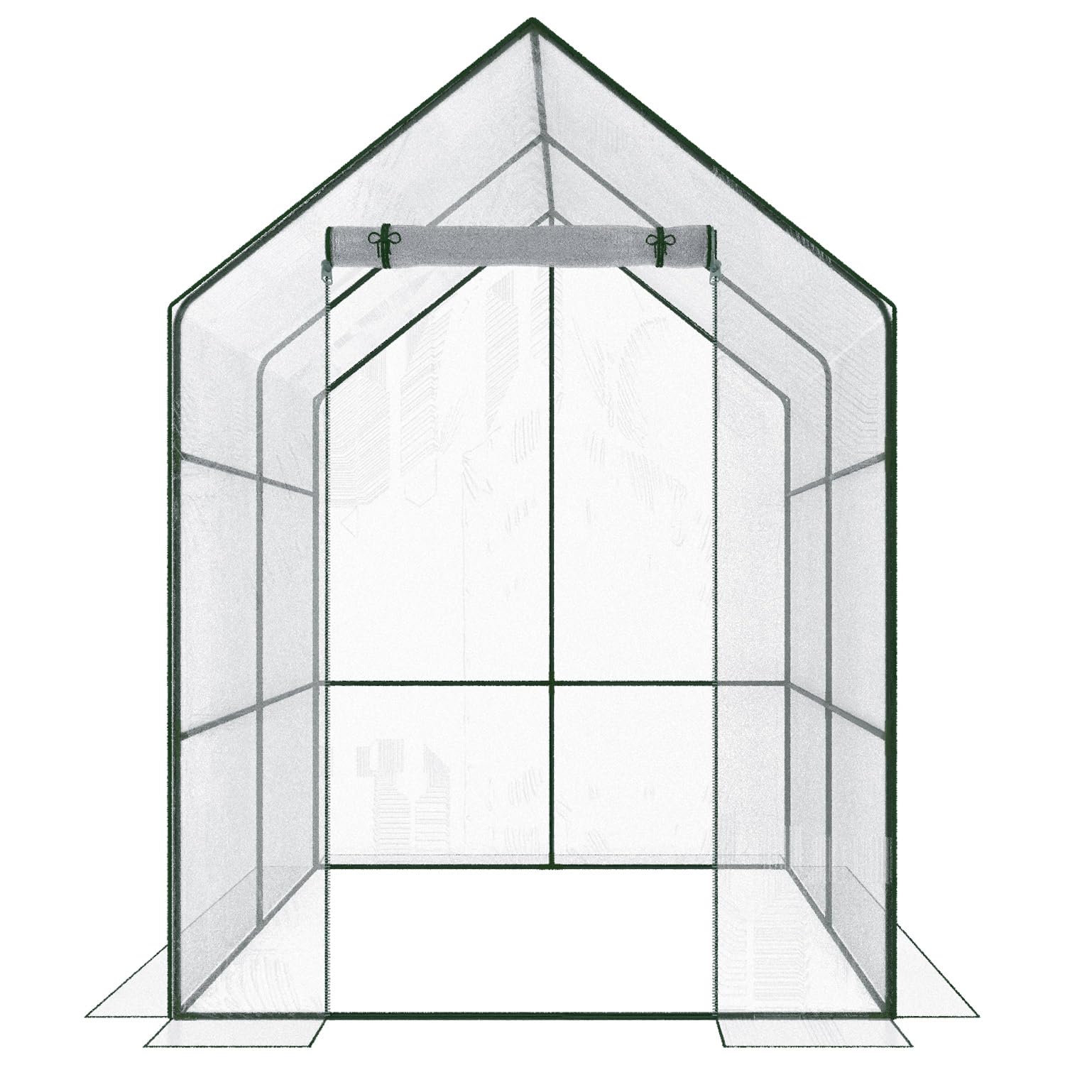 Serra A Casetta Orto Giardino Terrazzo Balcone Senza Ripiani Struttura Metallo Verniciato Telo Trasparente PVC Porta Avvolgibile Apertura A Cerniera Protezione Piante Giardinaggio 140 x 140 x 195 Cm