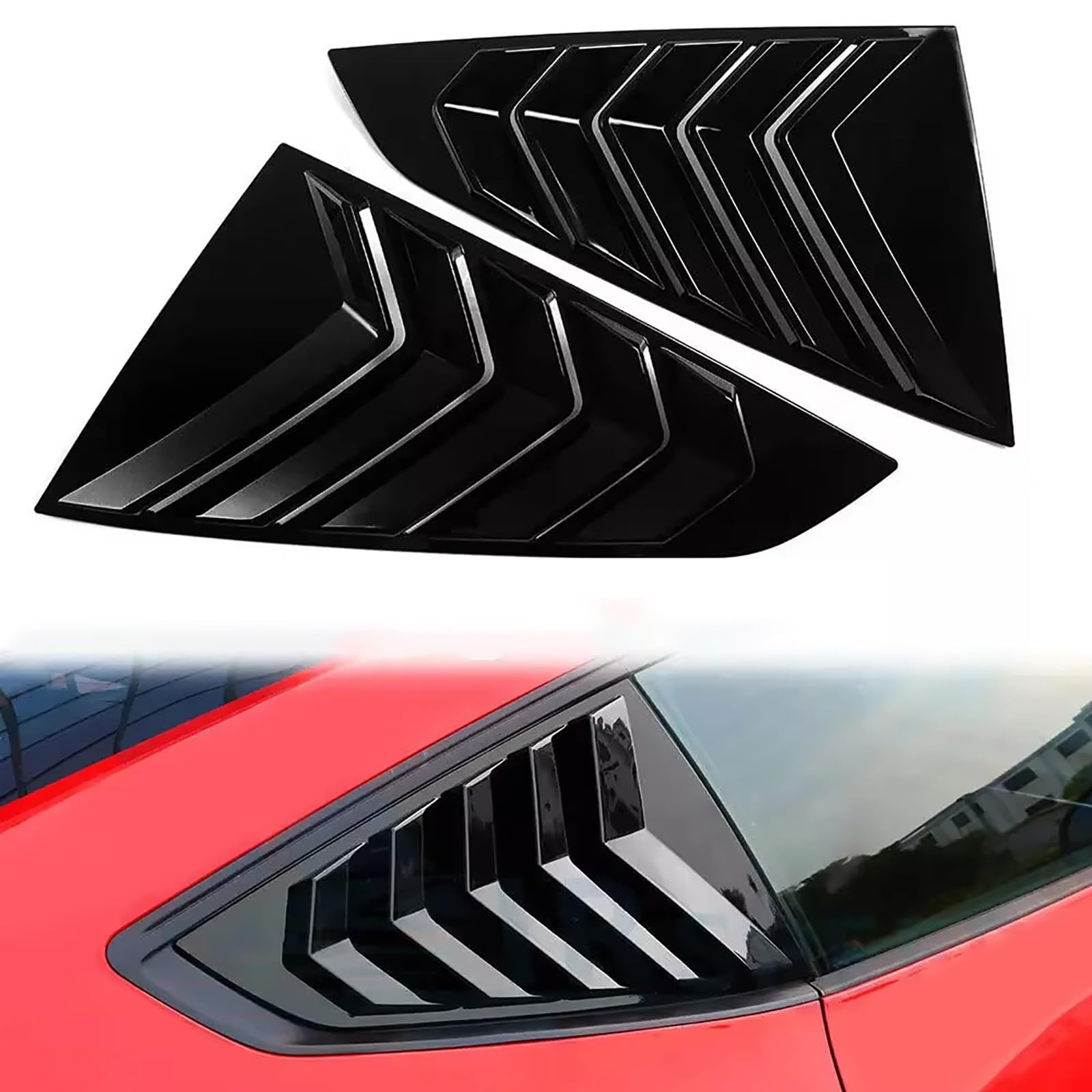 LUGIWN Side Window Louvers for Ford Mustang 2024 2025 Air Vent Scoop Shades Cover Blinds ABS Windshield Sun Shade Cover Vent GT Lambo Style,Gloss Black