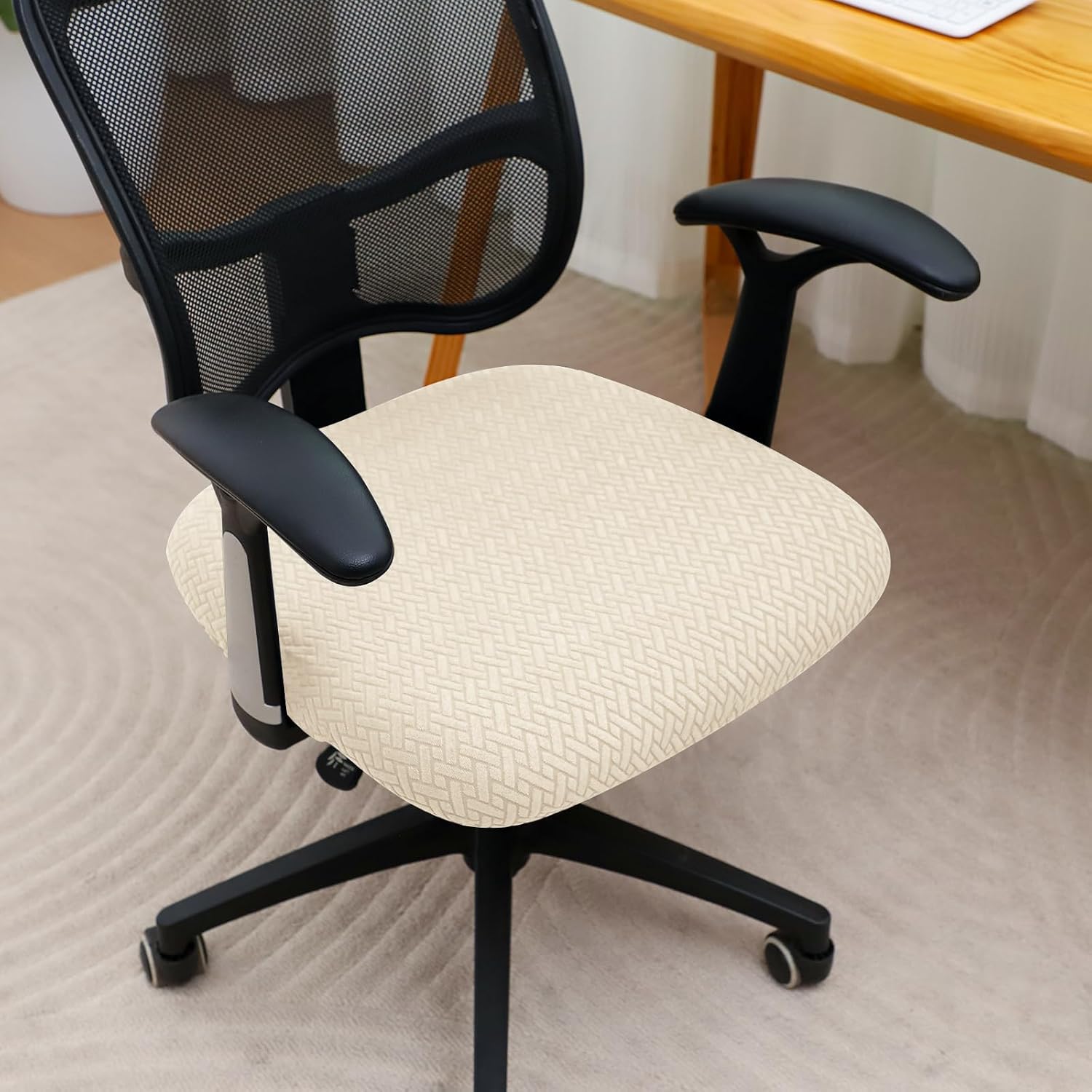 FORCHEER Waterproof Office Chair Seat Cover 20x20 1 Piece Strechable Jacquard Mesh Office Chair Seat Slipcover for Desk Chair Washable Replacement image 2