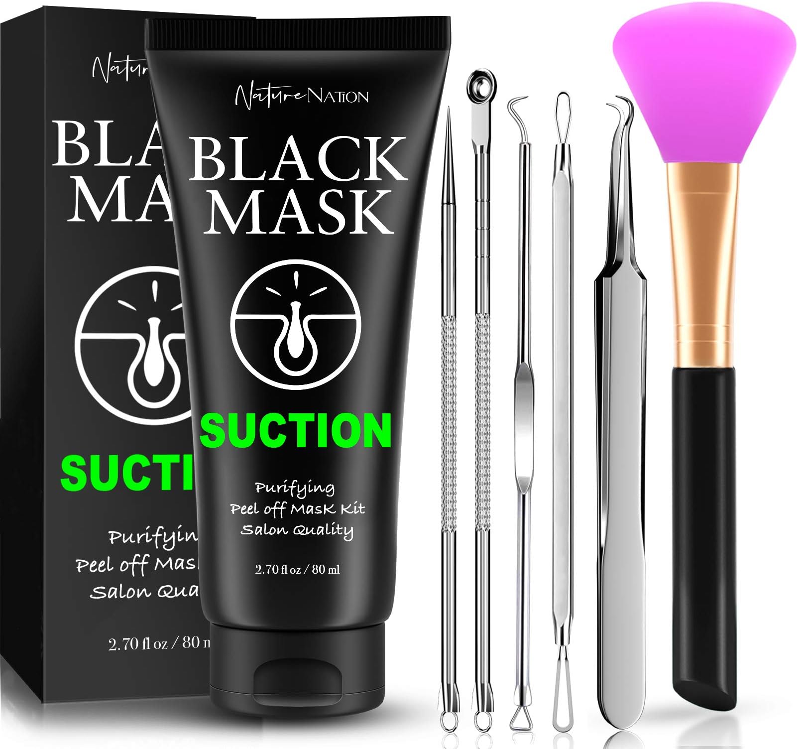 Blackhead Remover Mask Valuable 3-in-1 Kit Purifying Peel Off Mask, with 5 Blackhead & Pimple Comedone Extractors and Silicone Brush, Deep Cleansing Blackheads Removal Mask Kit