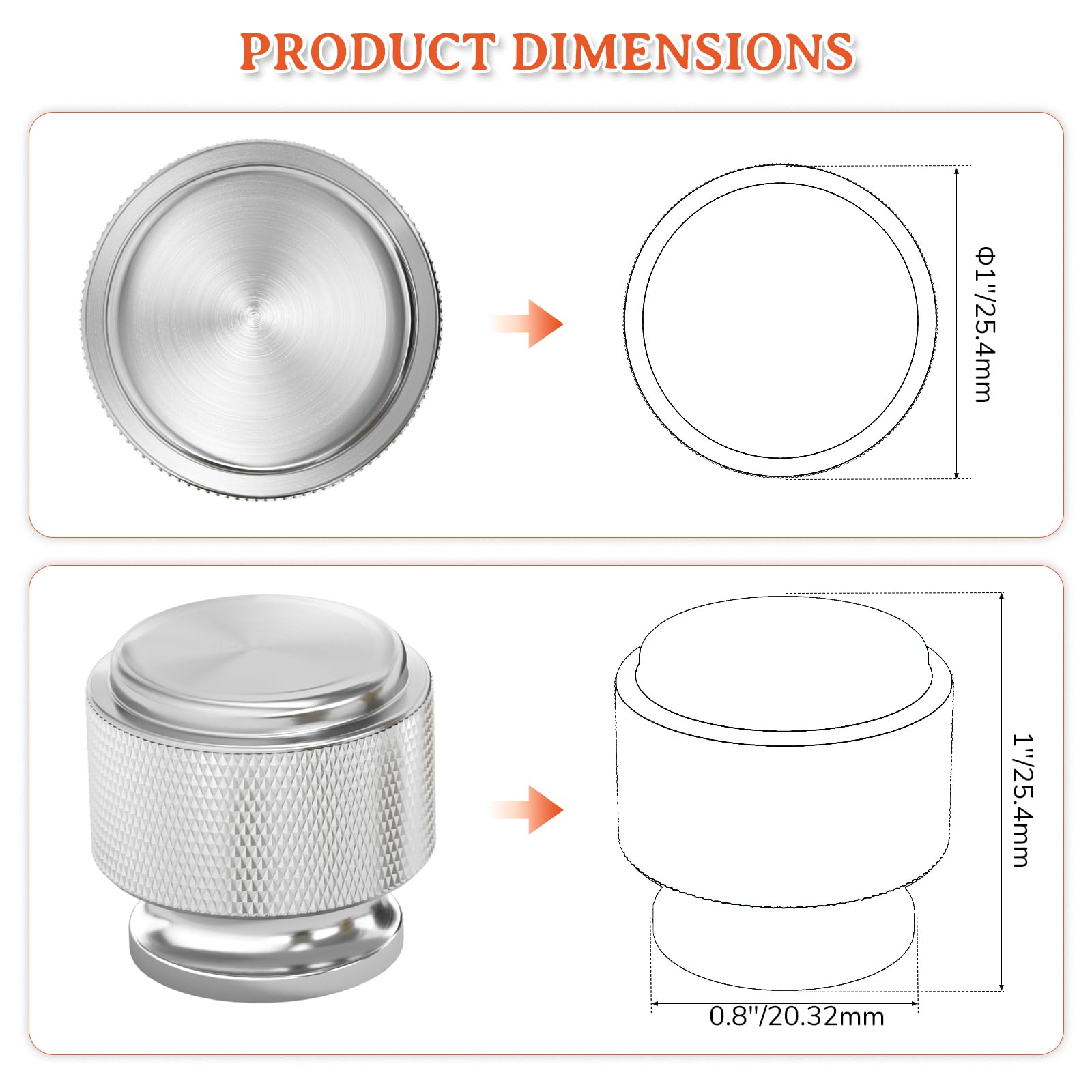 FURNIWARE Lot de 10 boutons de placard en nickel satiné brossé, poignée à trou unique de 25 mm, tirettes d'armoire de cuisine argentées, boutons de porte modernes pour tiroir, commode, garde-robe